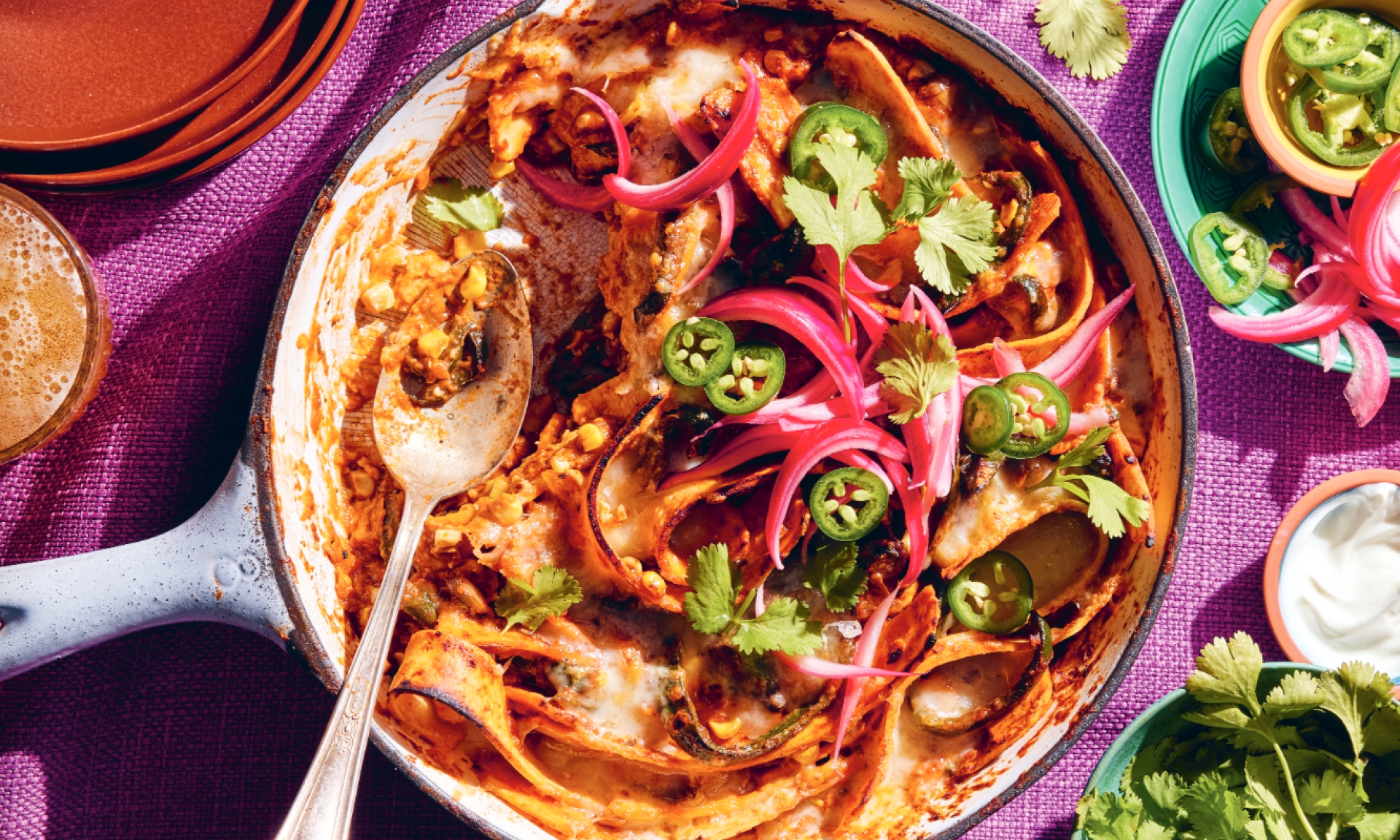 Comforting Portobello, Poblano, and Pepper Jack Cheese Enchilada Skillet from The Ambitious Kitchen Cookbook