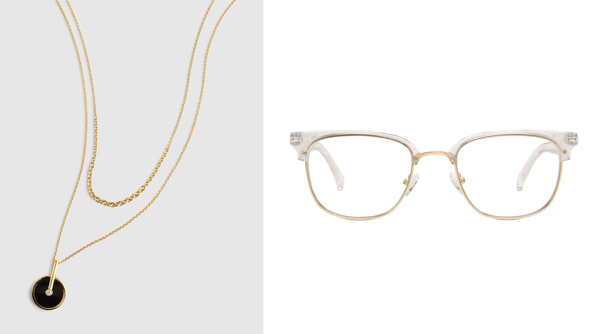 necklace, glasses