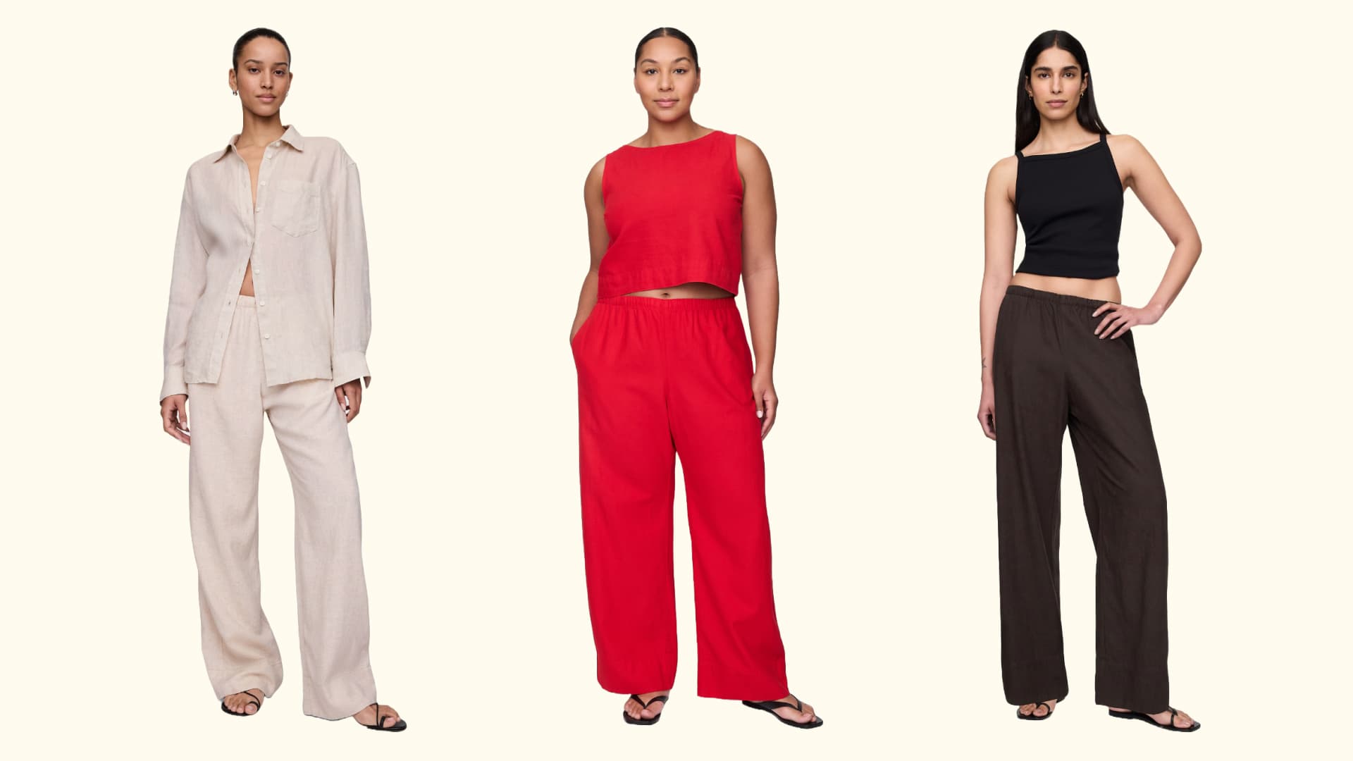 A pair of linen-blend wide-legged pants