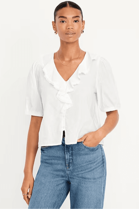 Ruffle Collar Button-Down Top