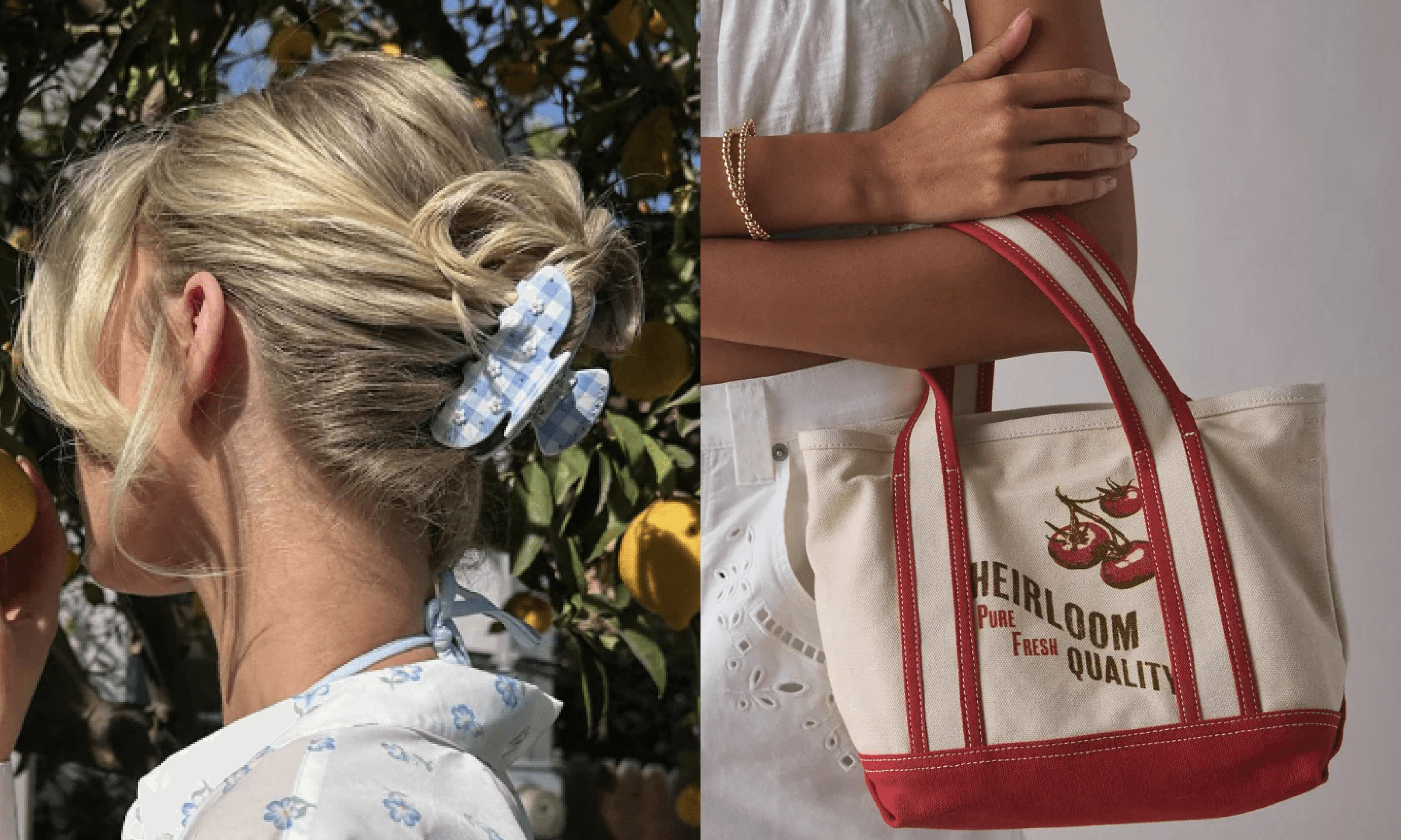 Gingham daisy hair clip and mini graphic canvas tote