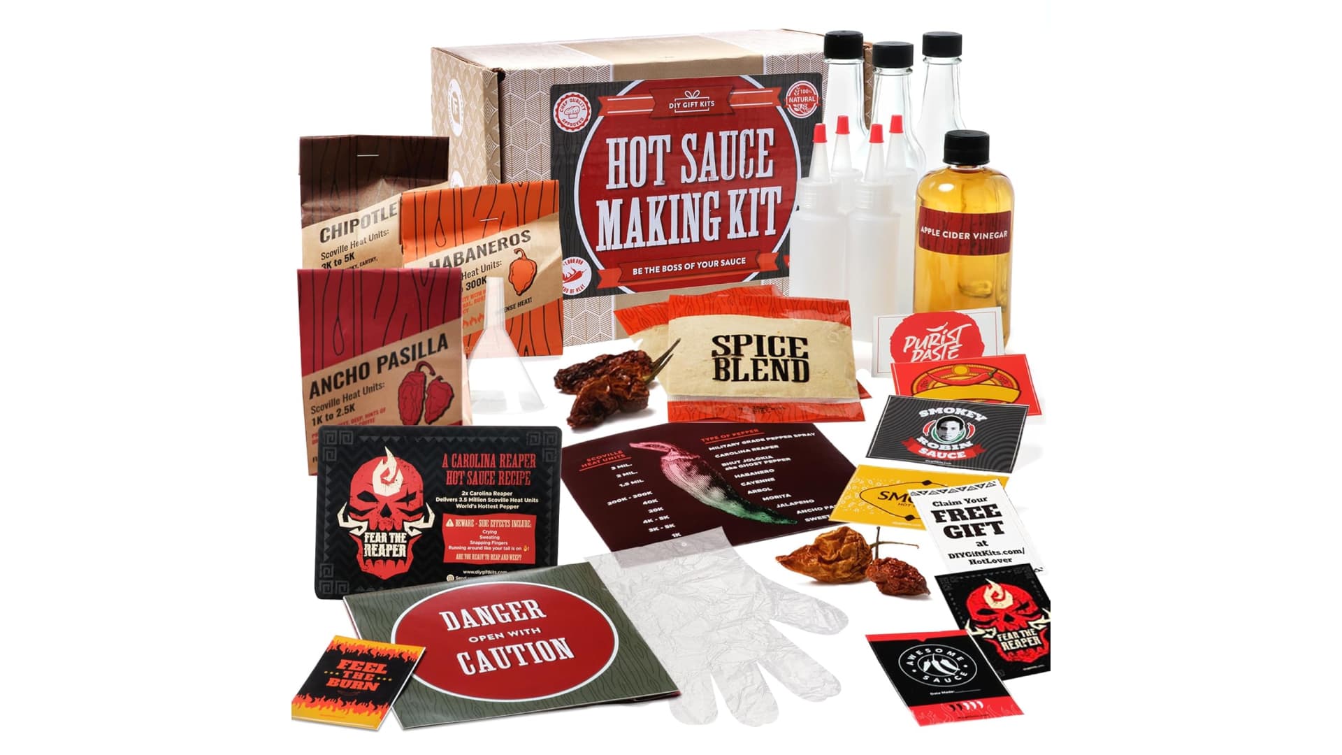 A DIY kit for hot sauce. 