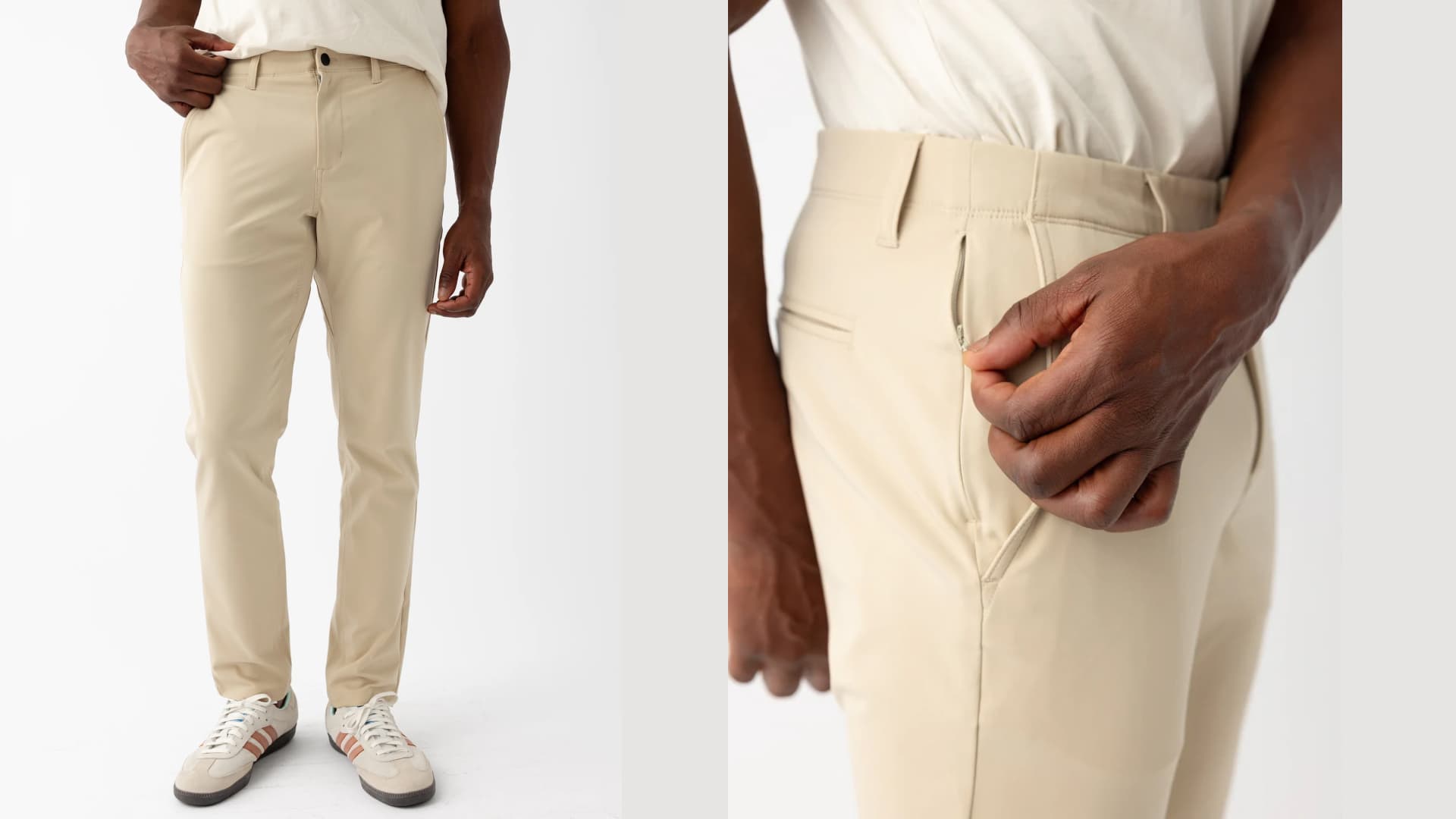 A pair of slim fit trousers from Cozy Earth. 
