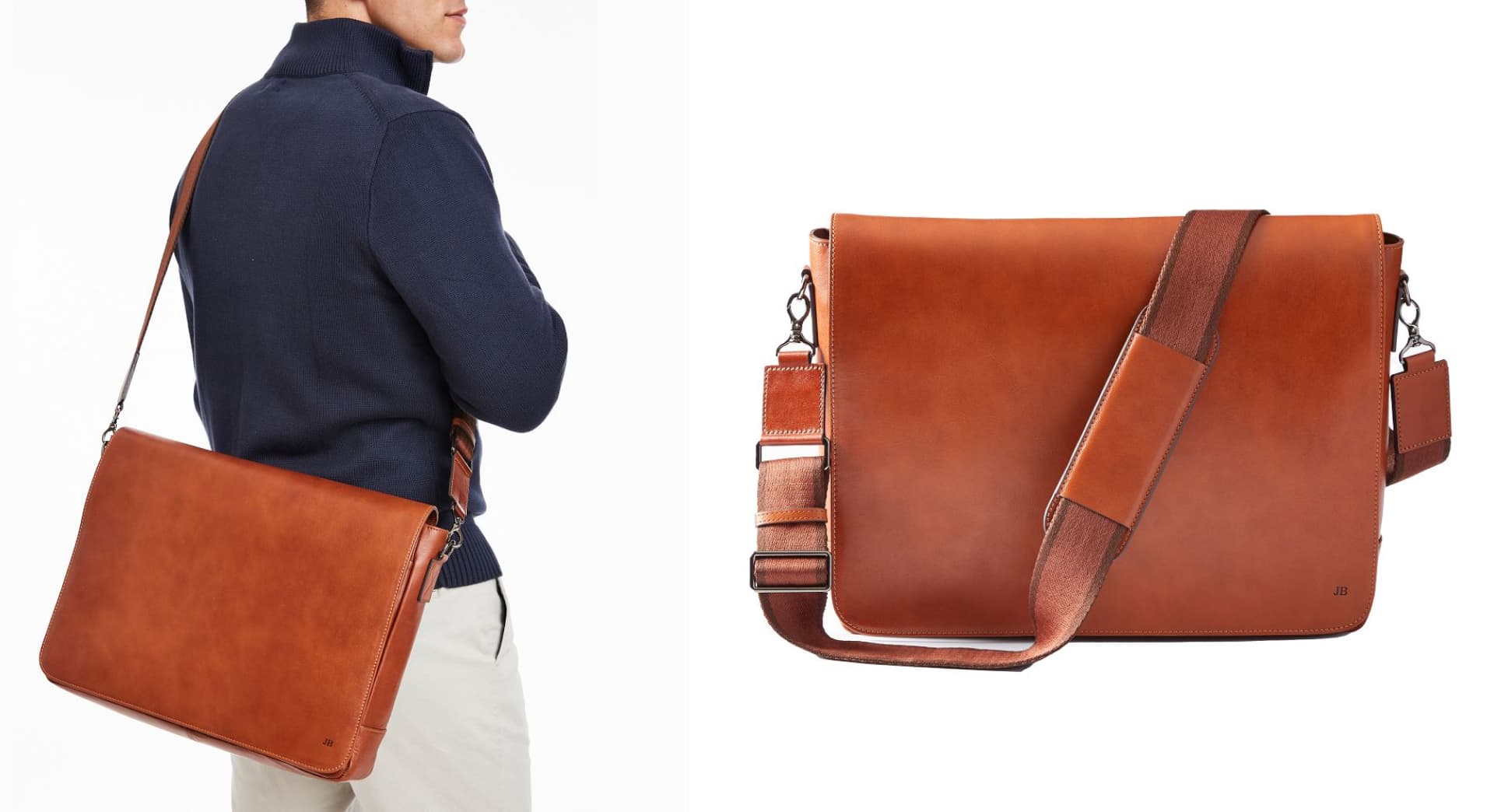 A vintage leather messenger briefcase from Mark & Graham. 