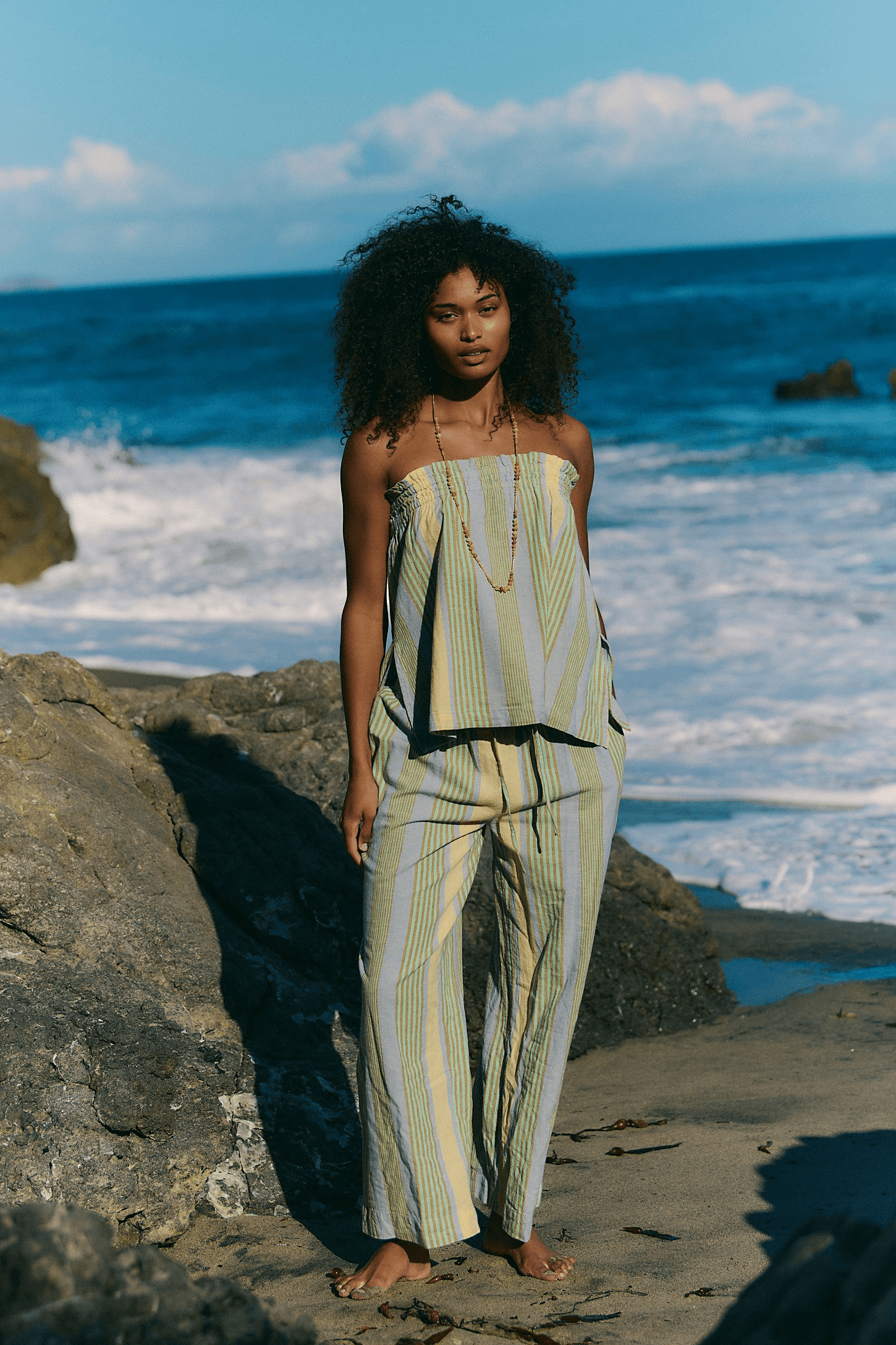 free-est Corfu Striped Cotton-Linen Set