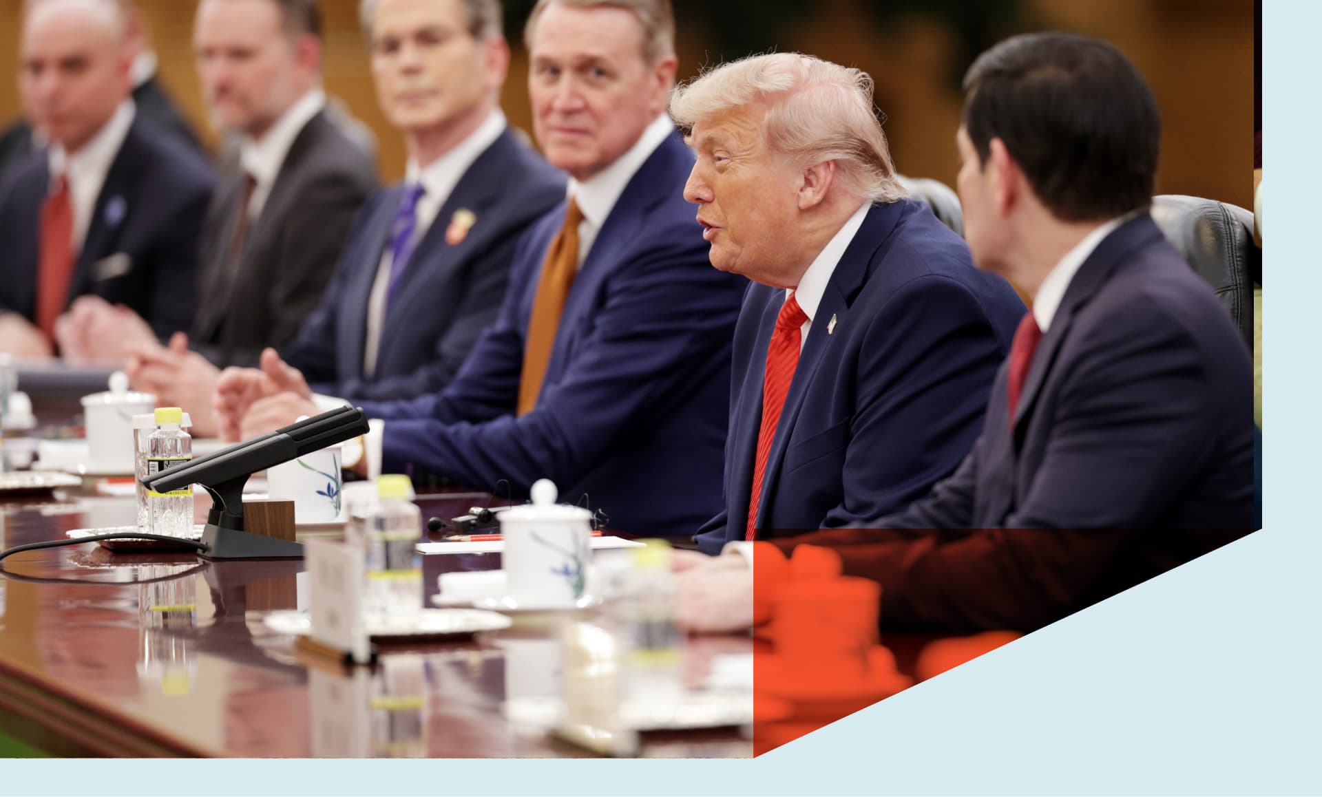President Donald Trump speaks during a bilateral meeting with Chinese President Xi Jinping at the Great Hall of the People on May 14, 2026 in Beijing, China. 