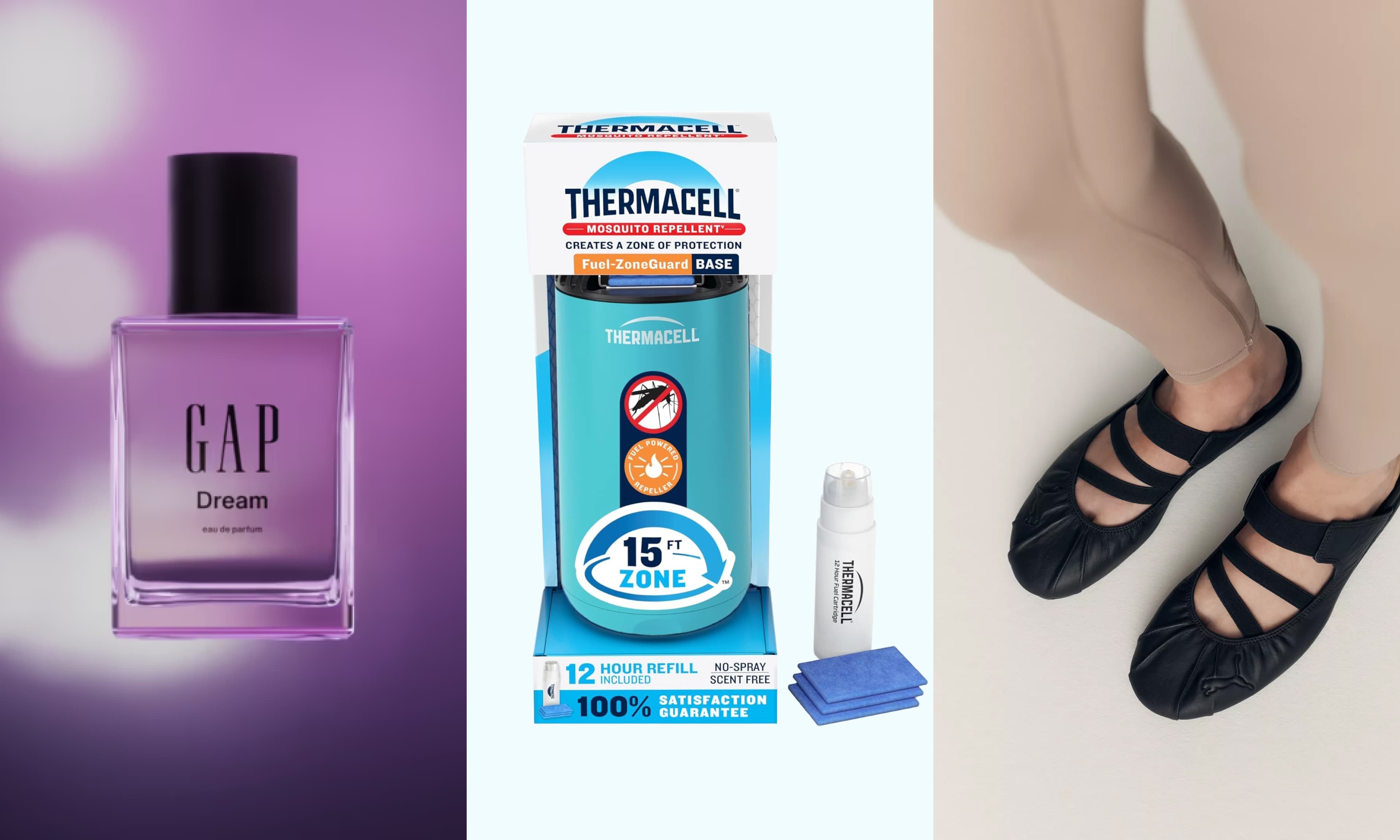 perfume, mosquito repeller, sneaker mules