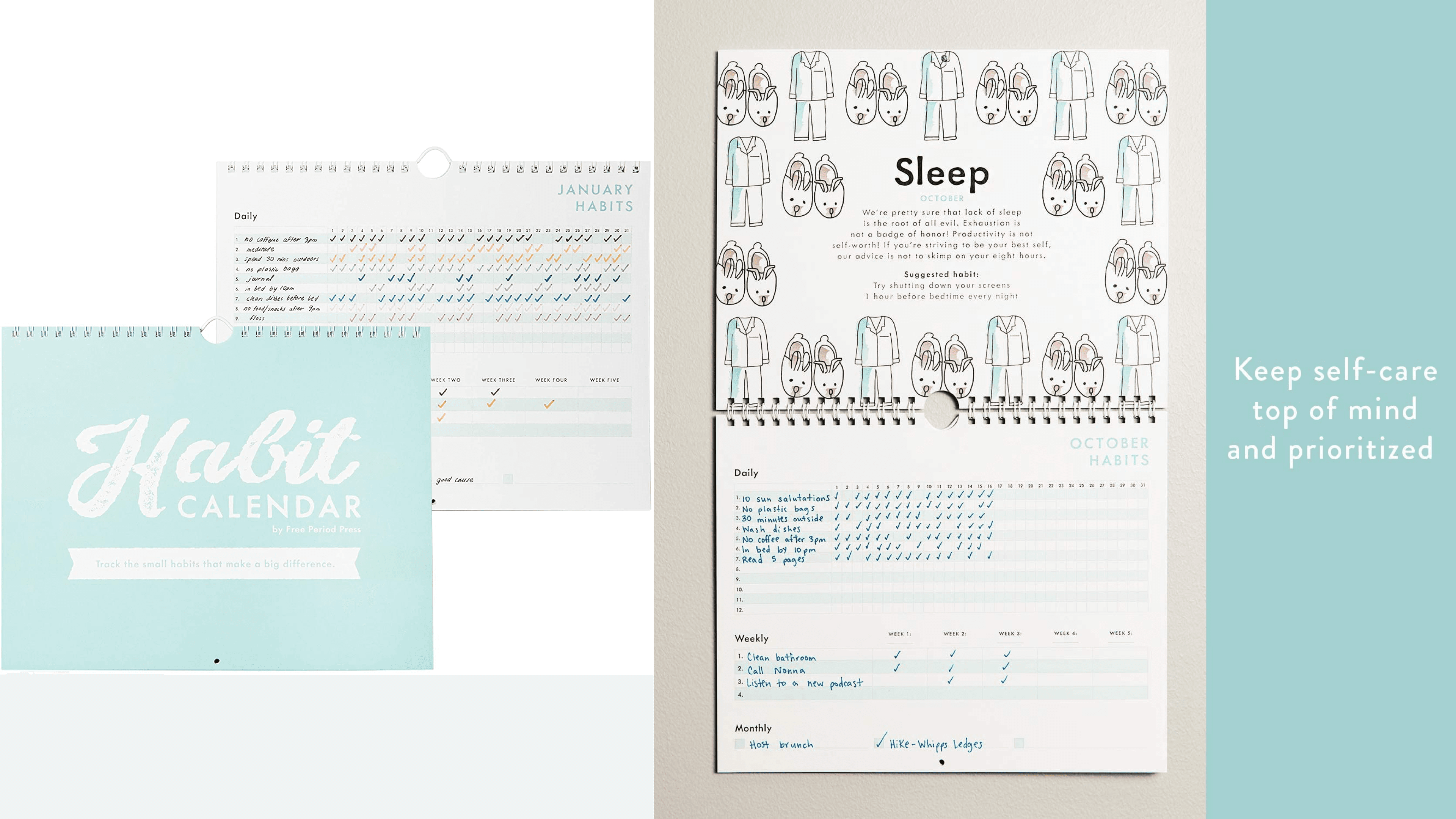 a habit tracking calendar to help you stay on top of weekly, monthly, and yearly habits you want to form and break