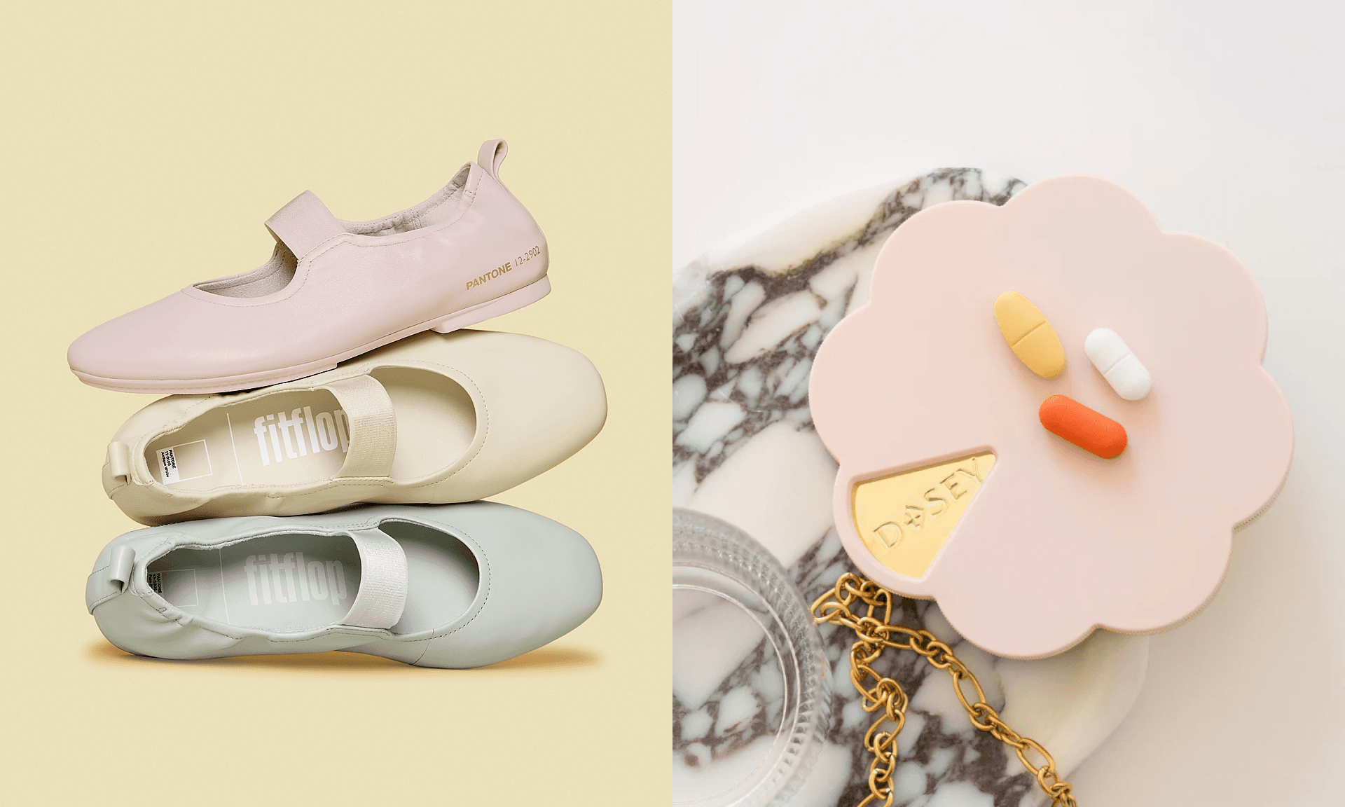 ballet flats, pill case