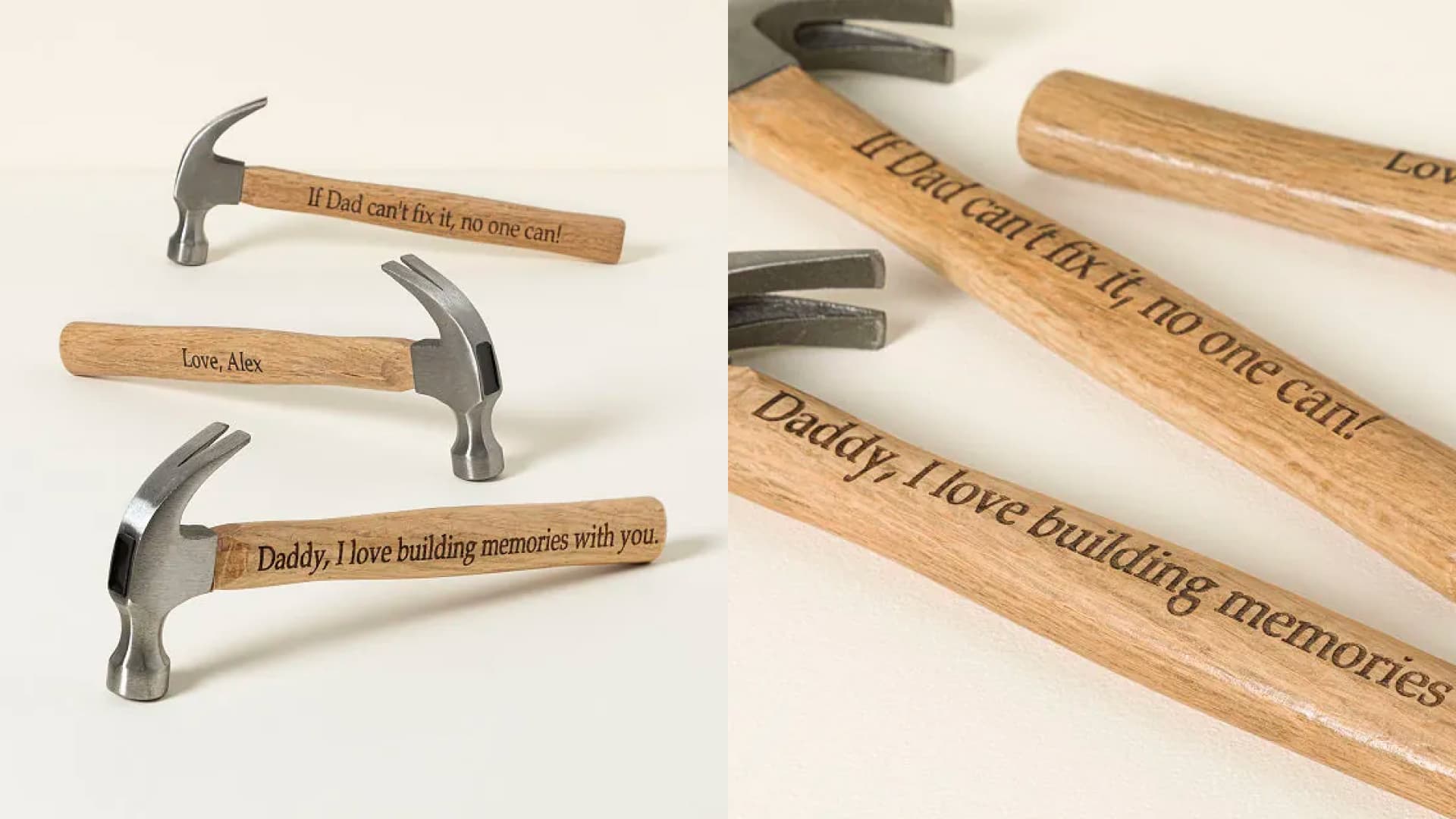 A steel hammer with a natural wood handle that you can engrave. 