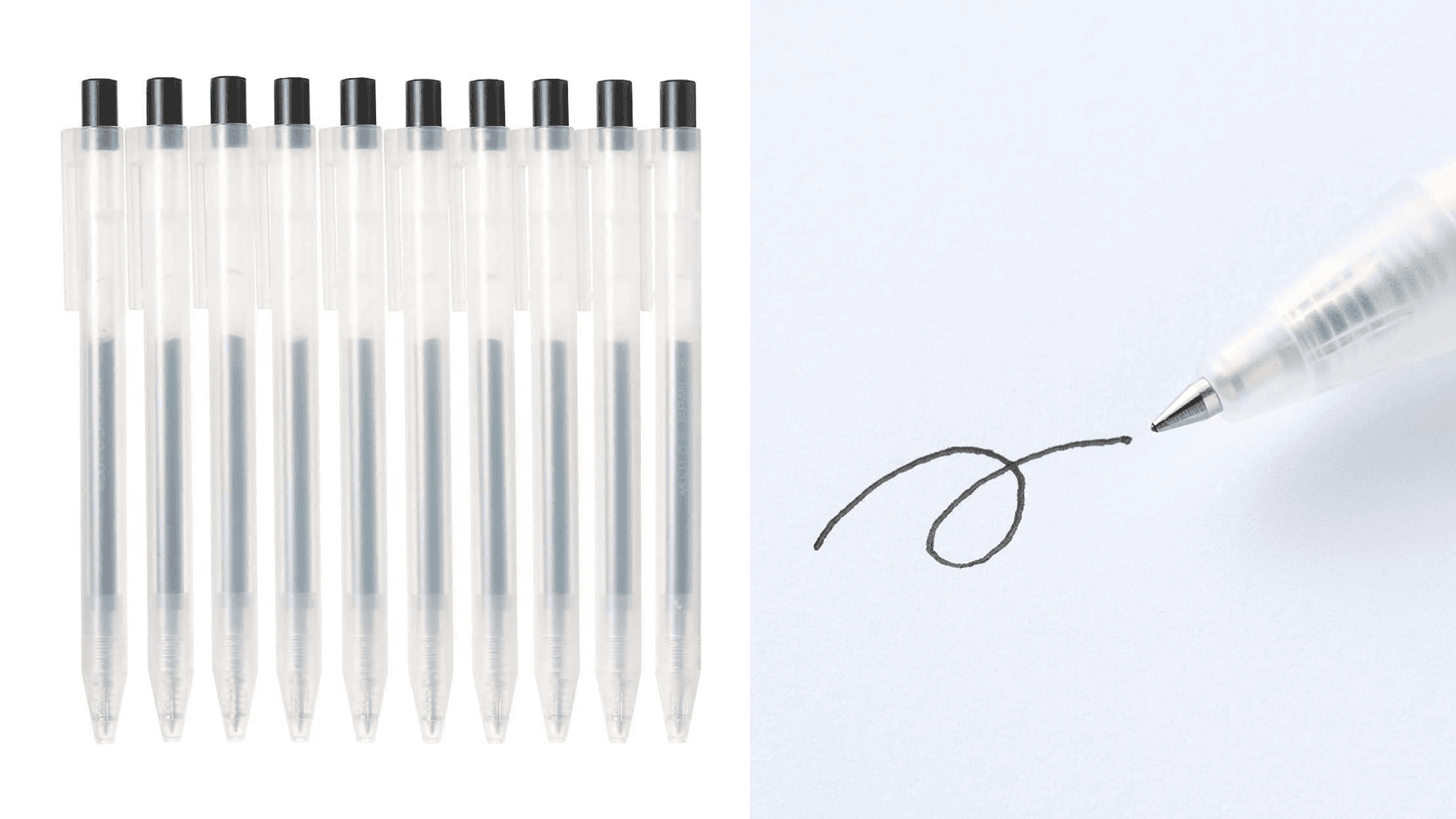 Muji Smooth Gel Ink Ballpoint Pen Knock Type 10-Pieces Set, 0.5 mm Nib Size, Black