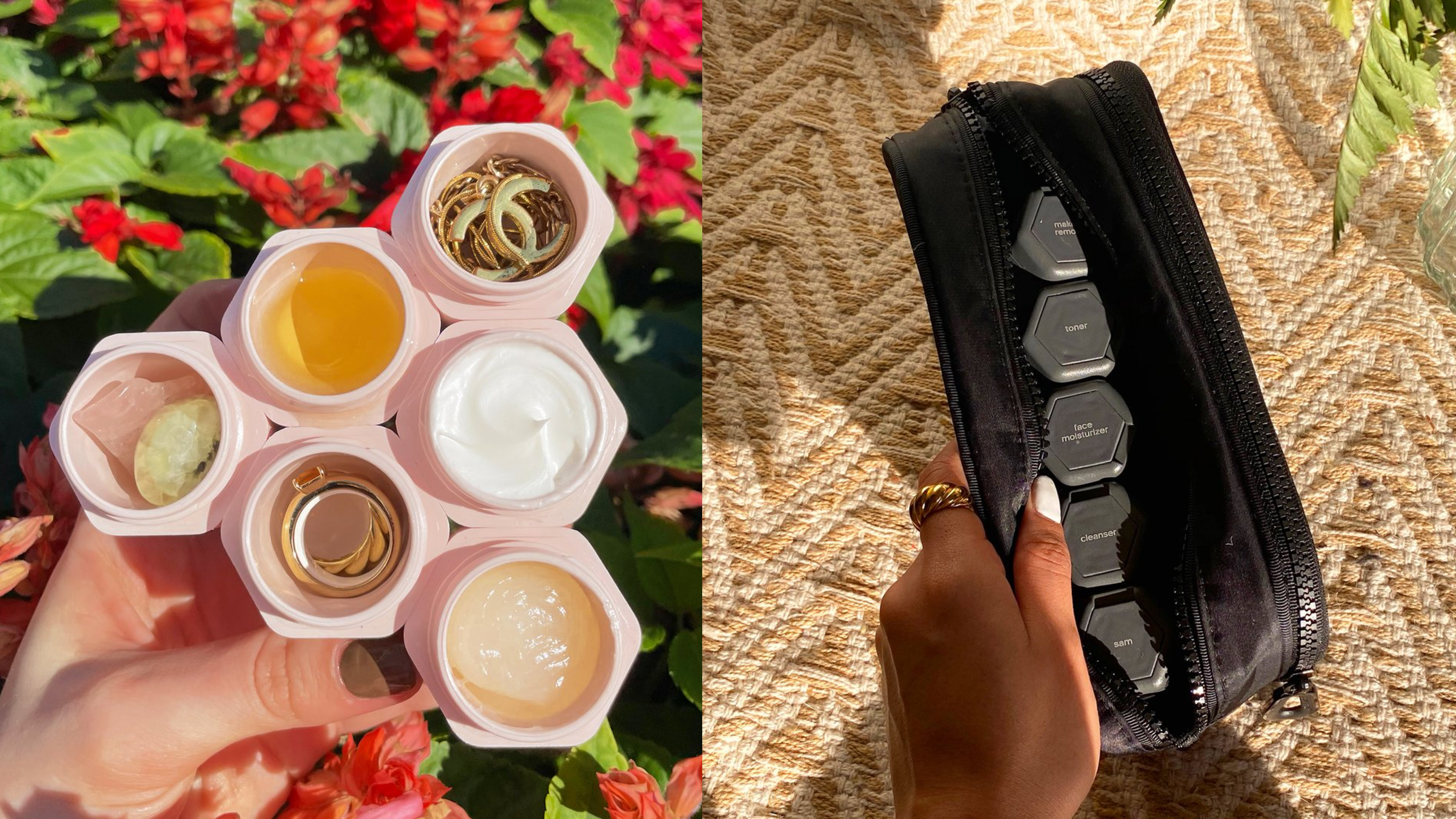individual travel pods for serums and pills that are magnetic and can stick together