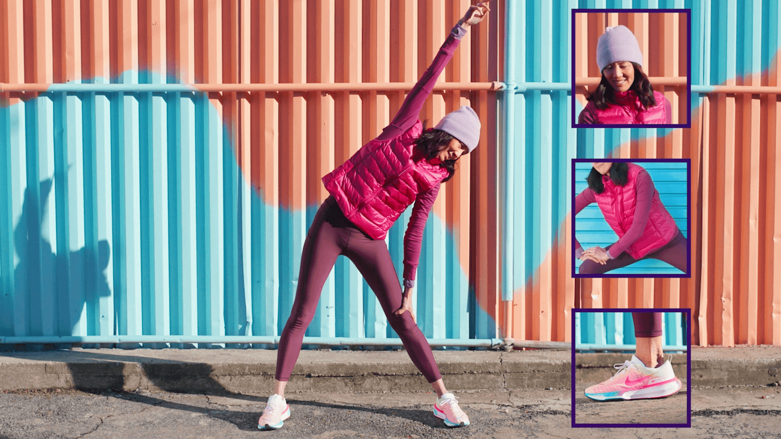 Charissa Fay stretching in Nike shoes