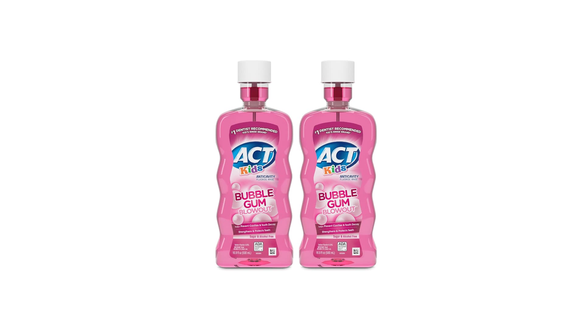 ACT Kids Anticavity Fluoride Mouthwash, Sugar & Alcohol Free Mouth Rinse Strengthens Teeth, Bubble Gum Blowout, 16.9 fl. oz., 2pk