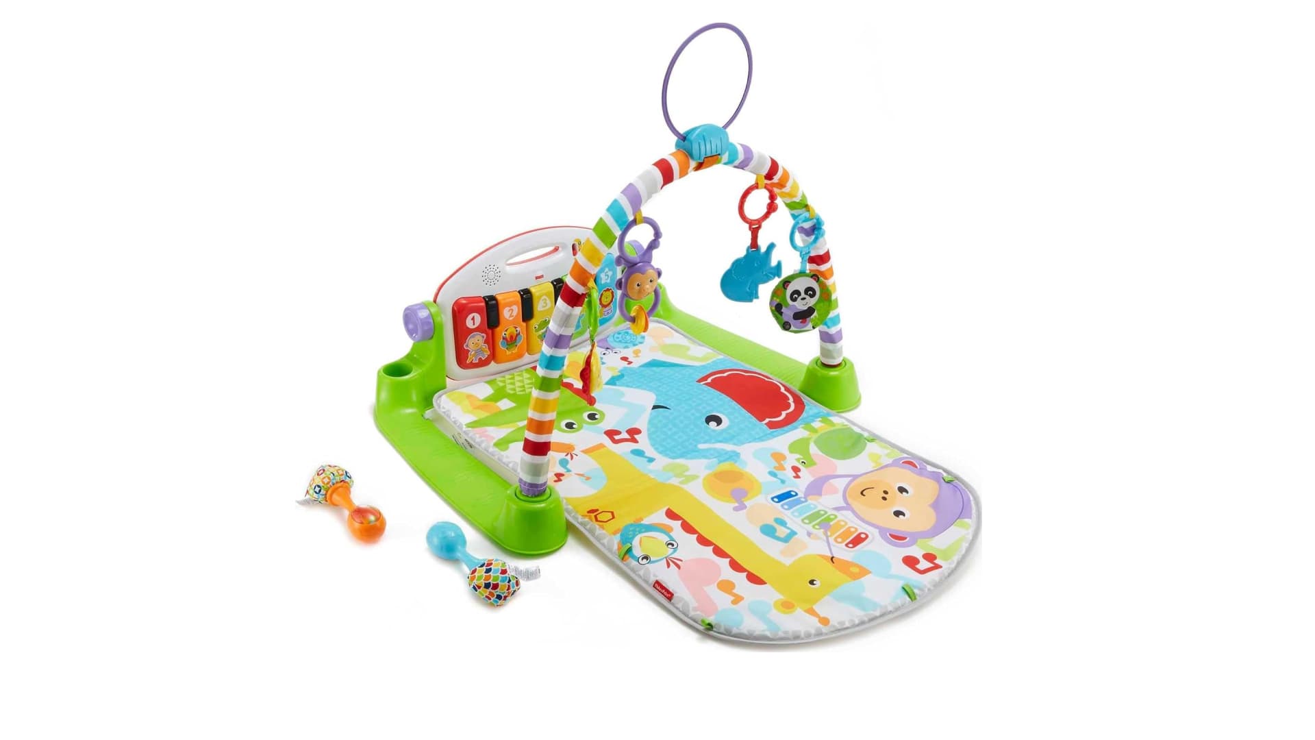 Fisher-Price Baby Playmat Deluxe Kick & Play Piano Gym for Learning & 2 Maracas Soft Rattles for Newborn to Toddler Play Ages 0+ Months