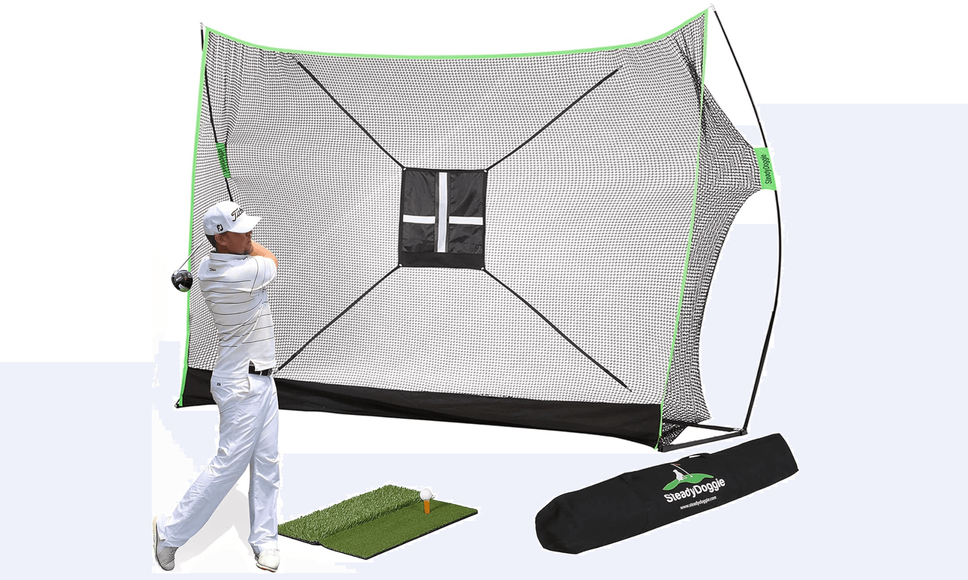 10 x 7 Ft Golf Hitting Net for Backyard with Dual-Turf Mat