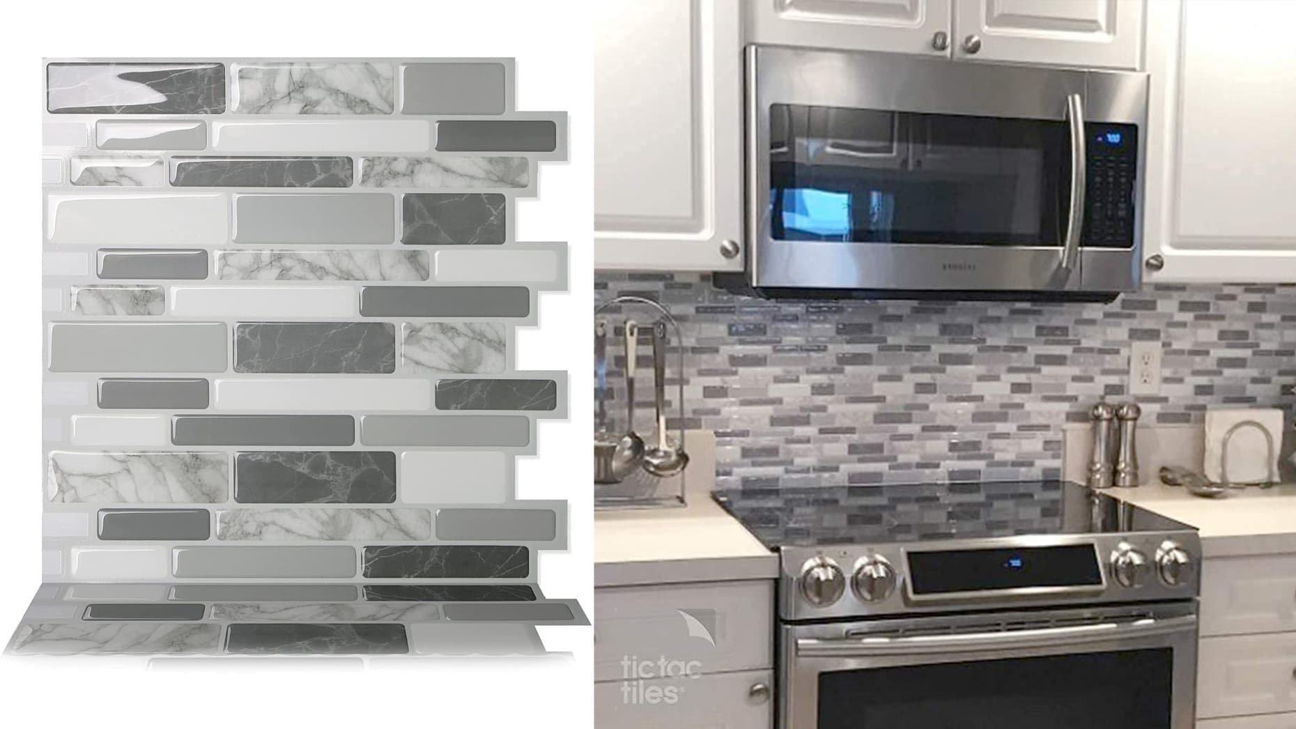 Tic Tac Tiles Peel and Stick Self Adhesive Removable Stick On Kitchen Backsplash Bathroom 3D Wall Sticker Wallpaper Tiles in Polito Designs (5 Sheets, Grigio)