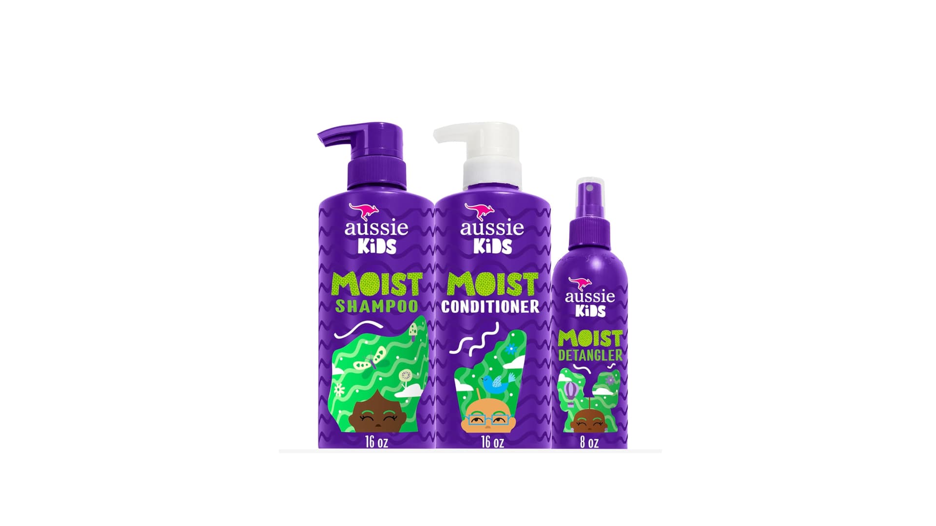Aussie Kids Hair Care Bundle Set Including: Shampoo (16 Fl Oz), Conditioner (16 Fl Oz) & Detangler Spray (8 Fl Oz), Paraben- Freem Sulfate-Free, Dye-Free, Cruelty-Free, Tangle-Free Styling