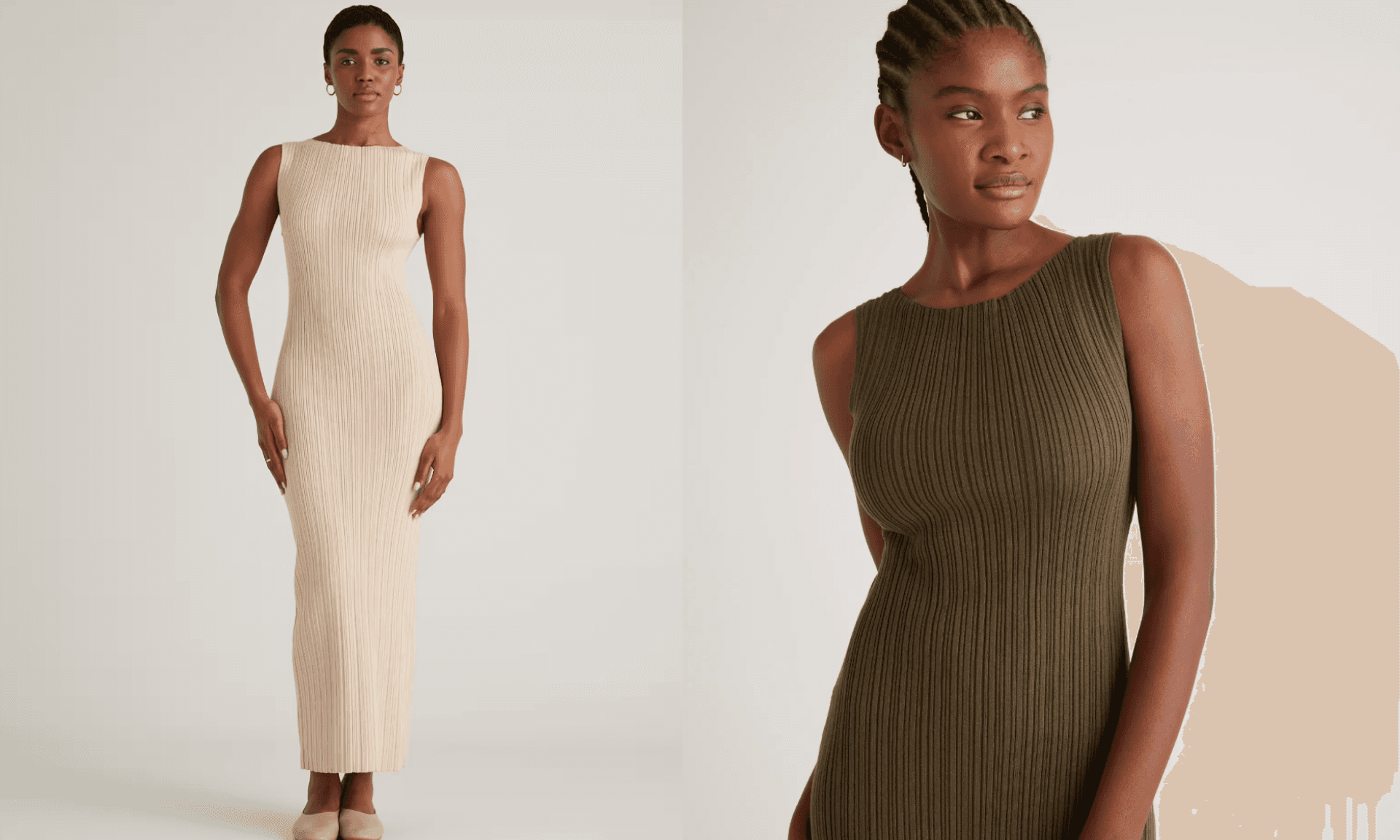 Cotton Cashmere Ribbed Sleeveless Midi Dress