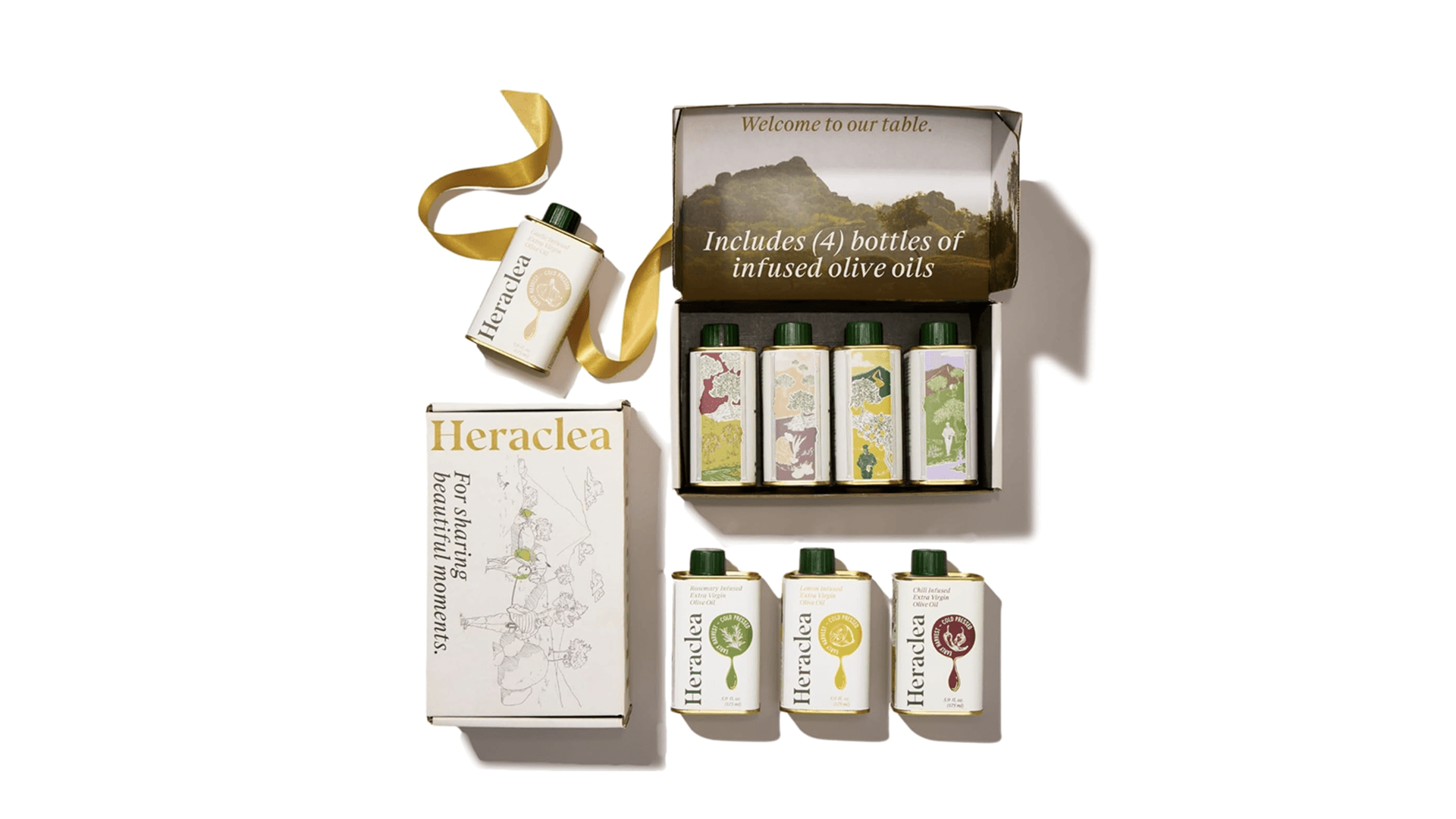Heraclea - Aegean Flavors Gift Box - Infused Olive Oils Gift Set - Four 5.9oz Bottles - Extra Virgin Olive Oil - Organic Olive Oil - Extra Virgin - Cold Pressed - Polyphenol Rich EVOO
