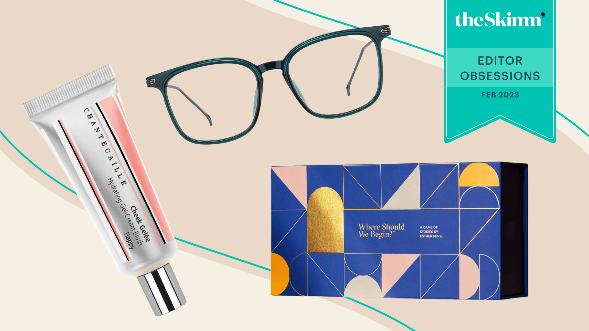 Chantecaille blush, Zenni glasses, Esther Perel game