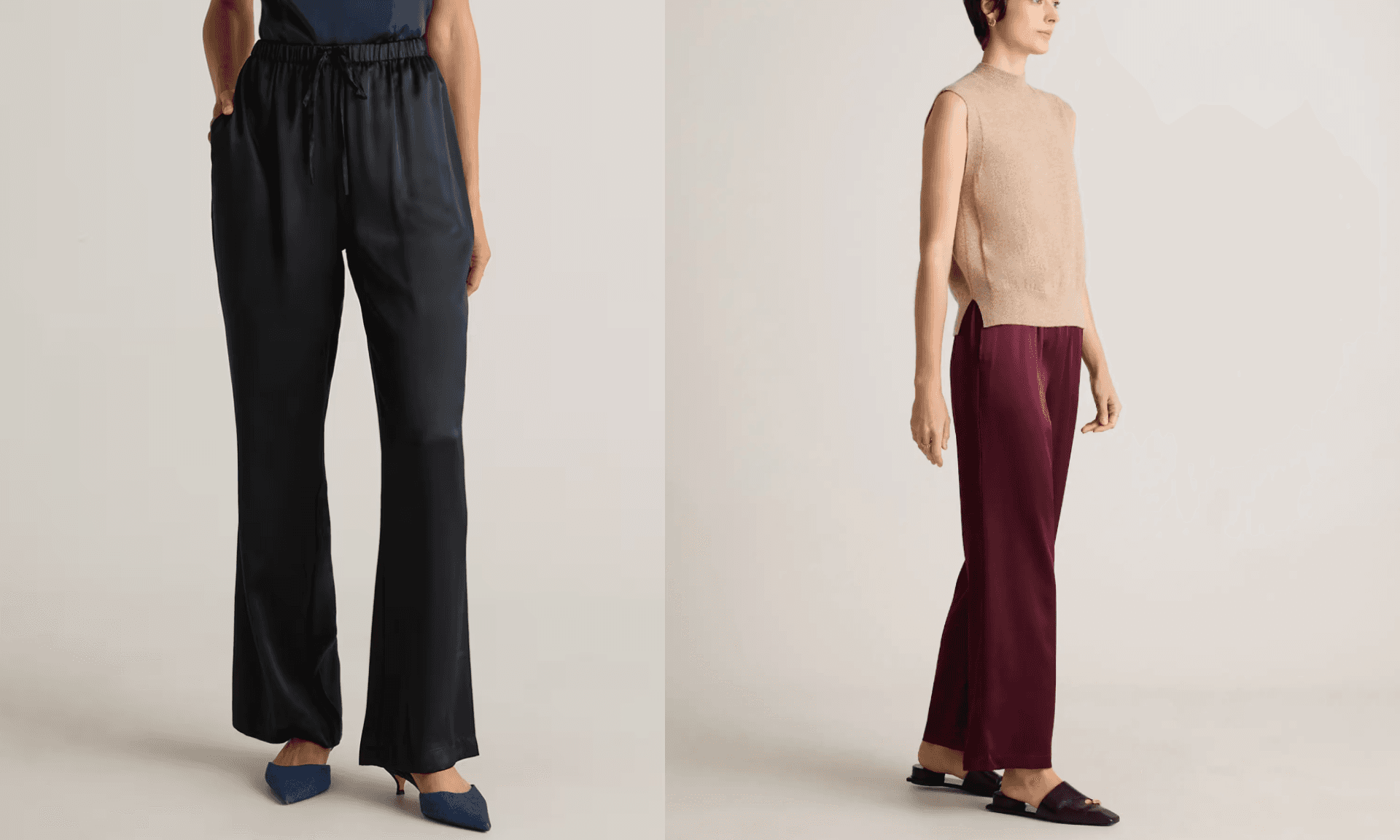 Washable Silk Drawstring Wide Leg Pants