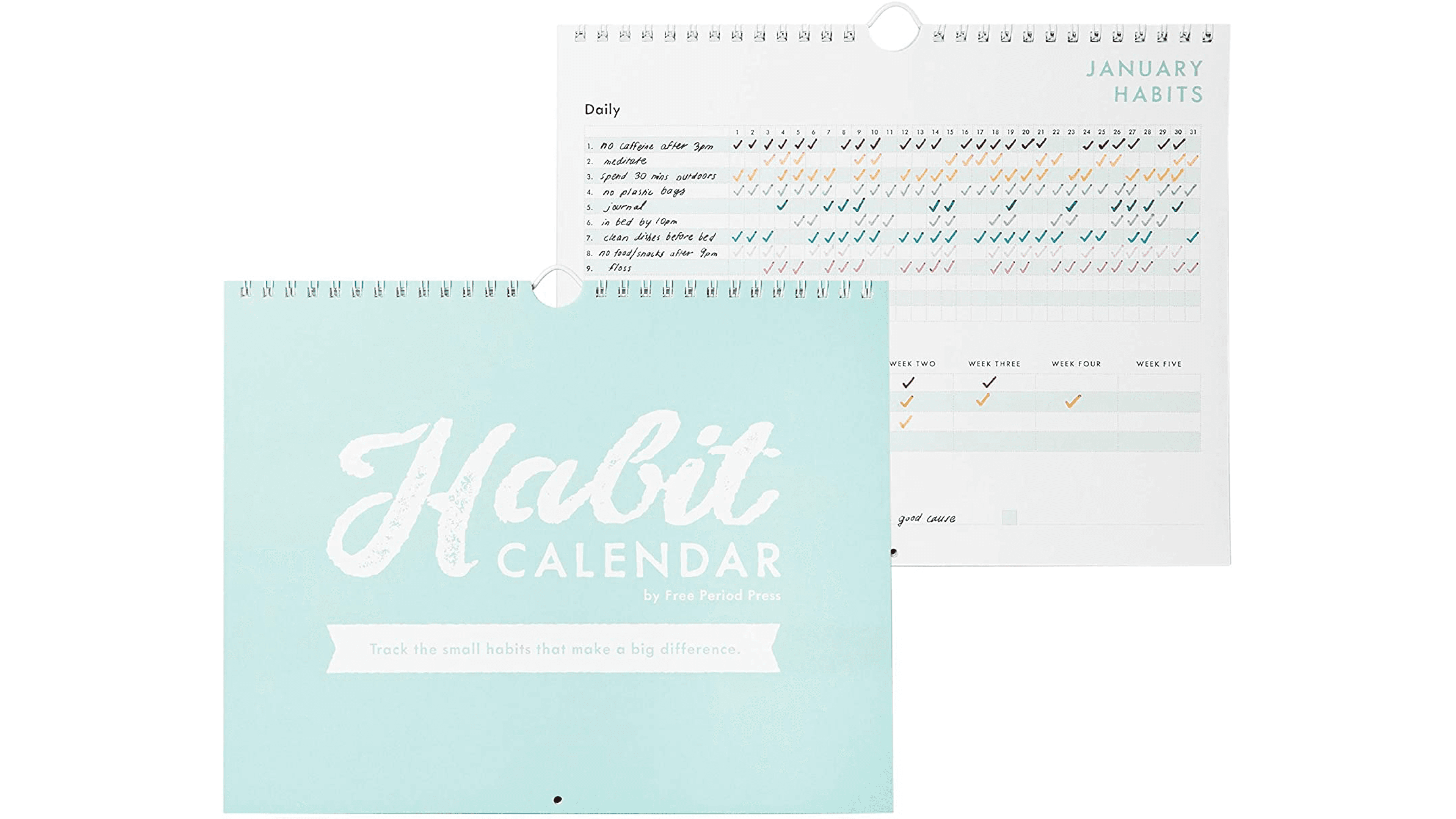 calendar that can help you track habits to build healthier ones, like using your phone less and drinking more water