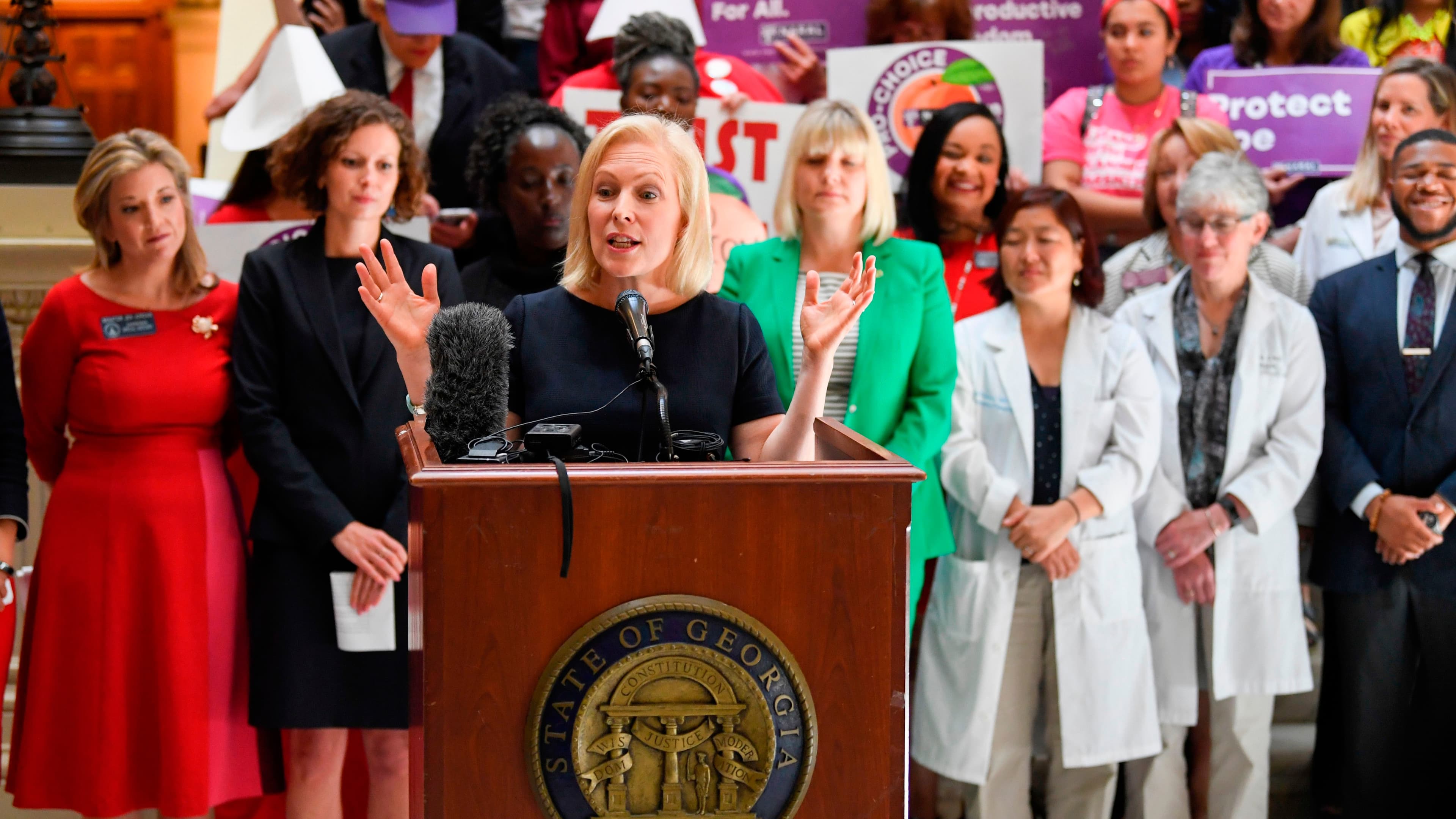 Sen. Kirsten Gillibrand (D-NY) speaks at an abortion rights event in Atlanta, Georgia.