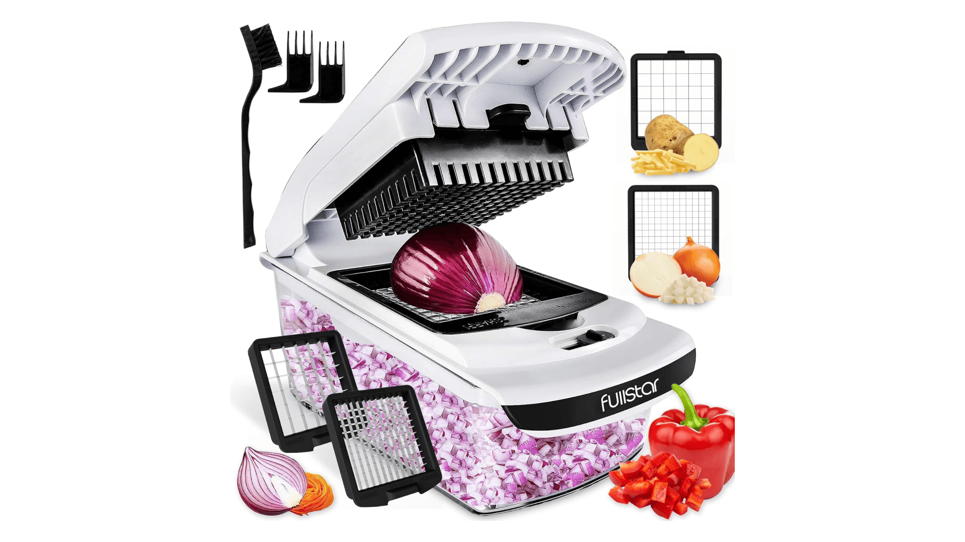 Fullstar The Original Pro Chopper - Vegetable Chopper and Spiralizer, Food Chopper with Container, Fruit Slicer, Kitchen Gadgets & Accessories, Home Essentials (2 in 1, White)