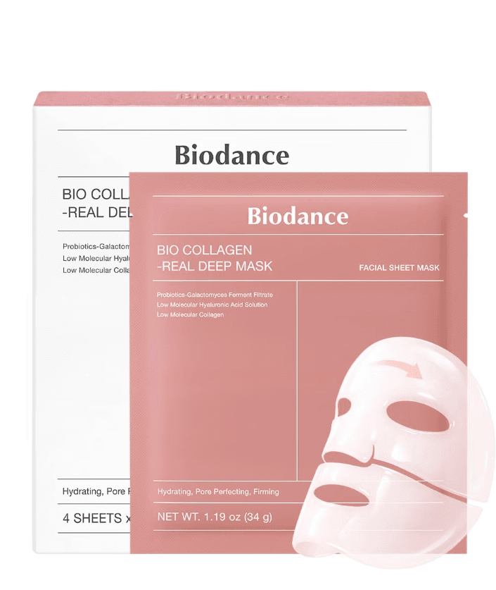 Biodance Bio-Collagen Real Deep Mask, Hydrating Overnight Hydrogel Facial Sheet Mask, 1.19 oz (34g) x 4 Sheets