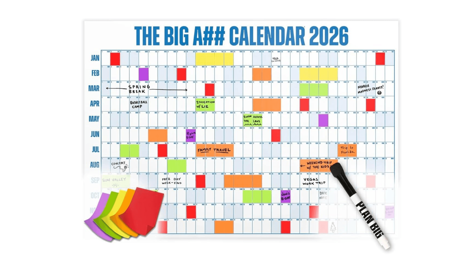 The Big A## Calendar Full-Year Wall Calendar – 2026 Dry-Erase – Includes 1 Marker & 100 Labels – Lightweight, Easy to Hang Yearly Calendar – Year at a Glance – Plan Big Goals & Adventures – Blue
