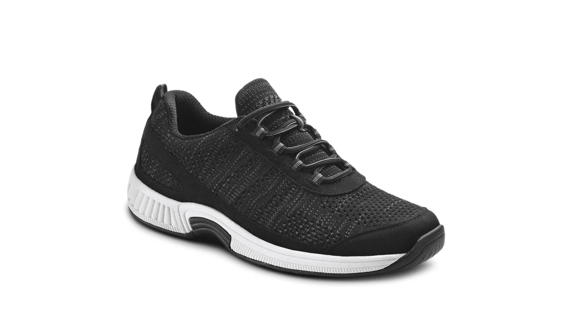 Black sneaker with white sole