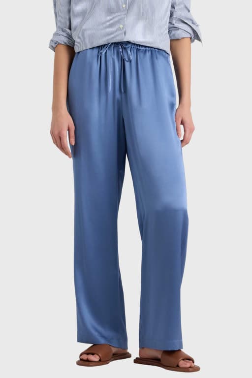 100% Washable Silk Drawstring Wide Leg Pants