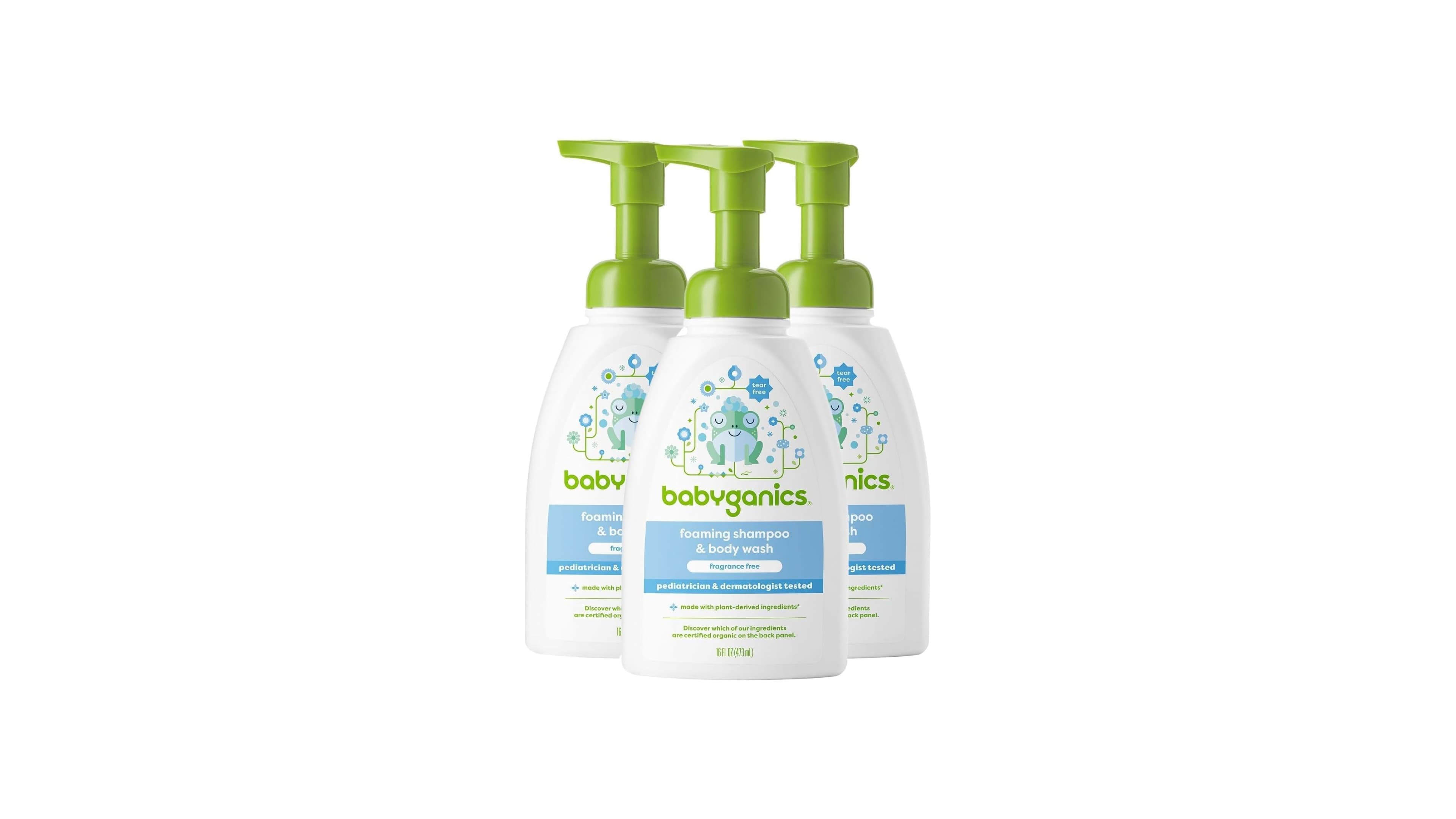 Babyganics Baby Shampoo + Body Wash Pump Bottle, Fragrance Free, 16oz, 3 Pack
