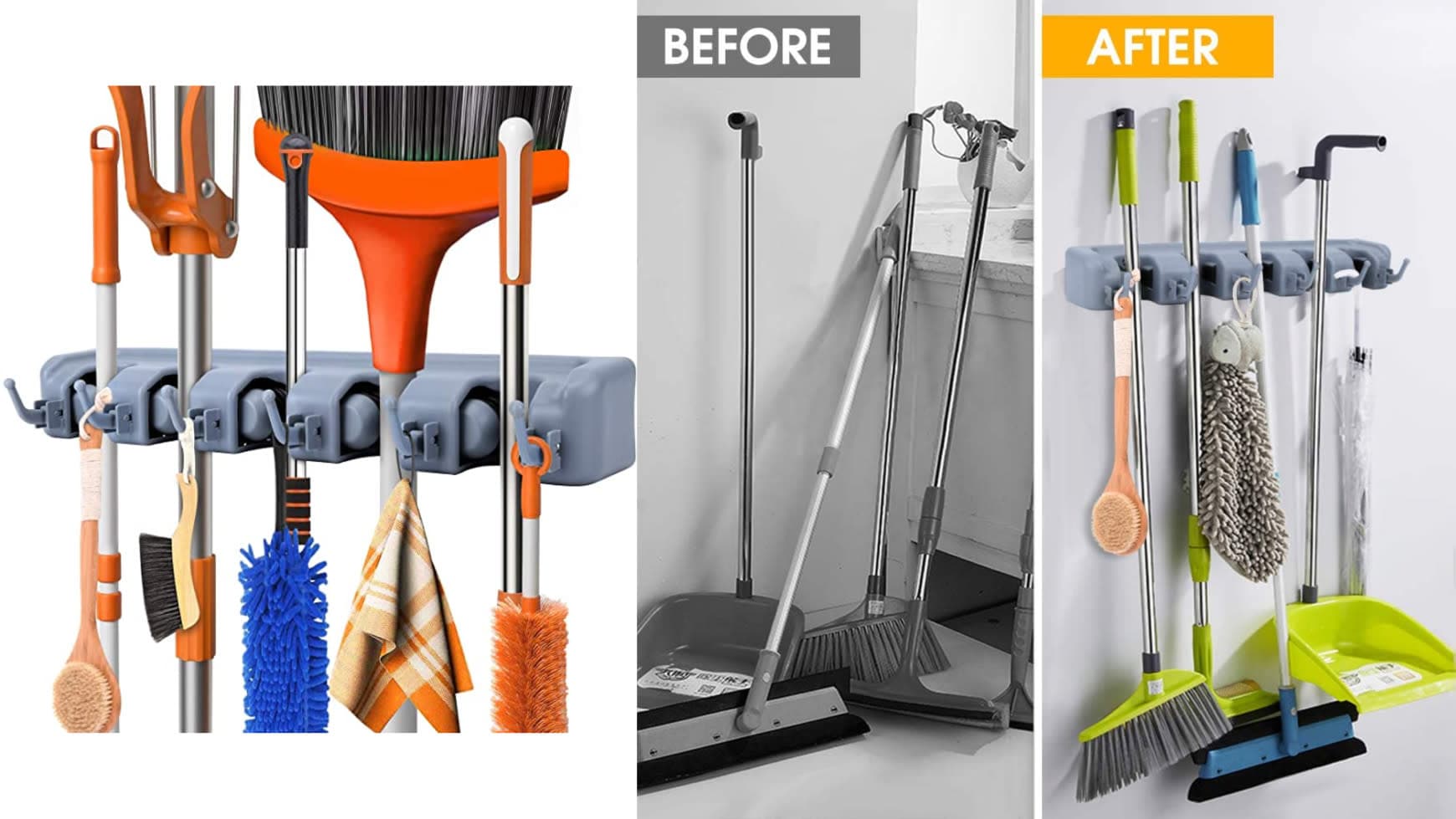 mop and broom wall-mount rack