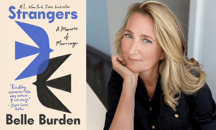 Belle Burden headshot and Strangers book cover