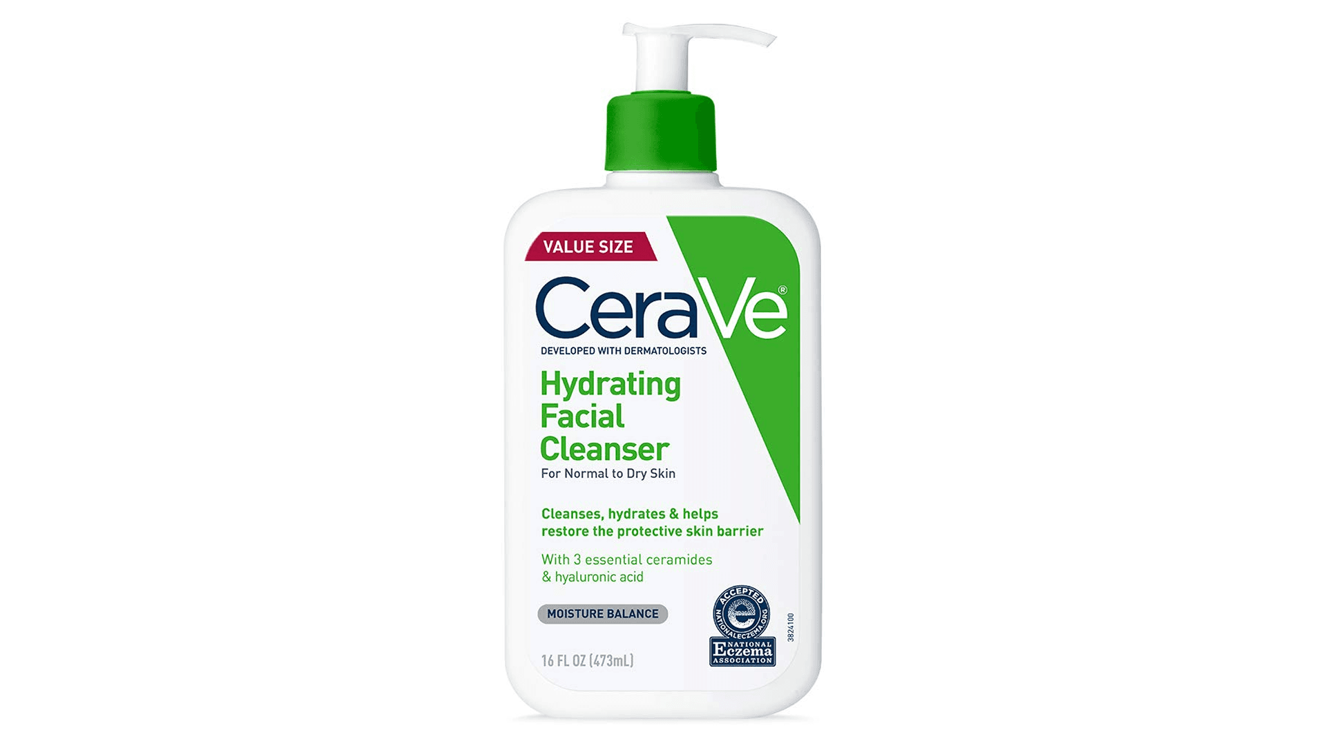 White and green bottle of facial cleanser