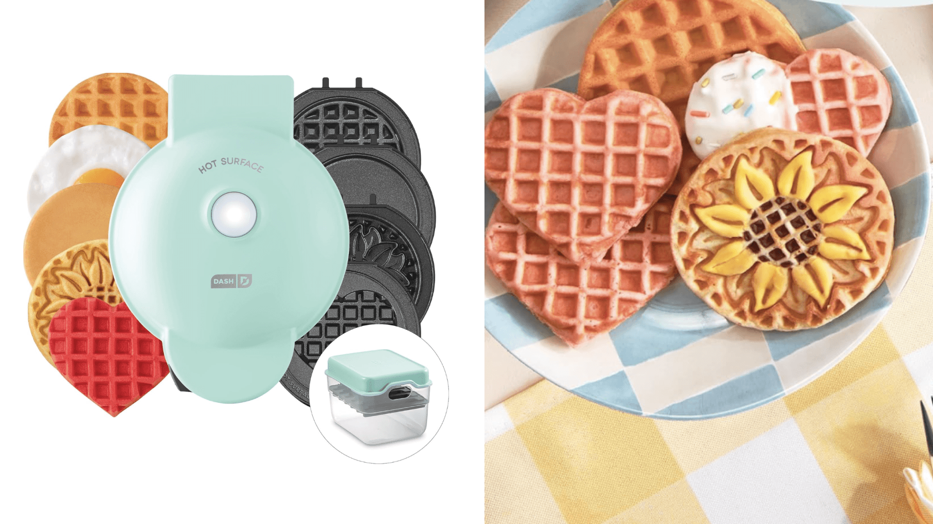 DASH Multimaker Mini System - Waffle Maker with Six 4” Removable Plates & Storage Case: Waffle Iron & Griddle, 4-in-1 Mini Waffle Maker for Kids and Families – Nonstick Surface, Just Add Batter (Aqua)