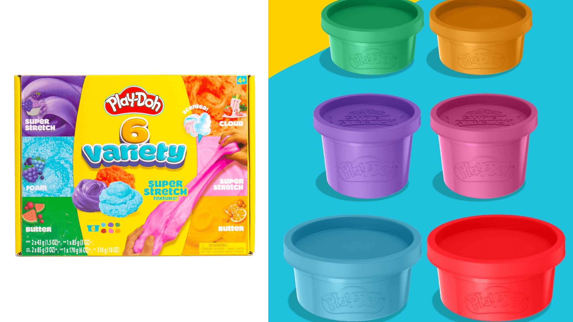 Play-Doh 6 Variety Compounds - Super Stretch, Play Foam, Butter, Cloud, Compound Packs