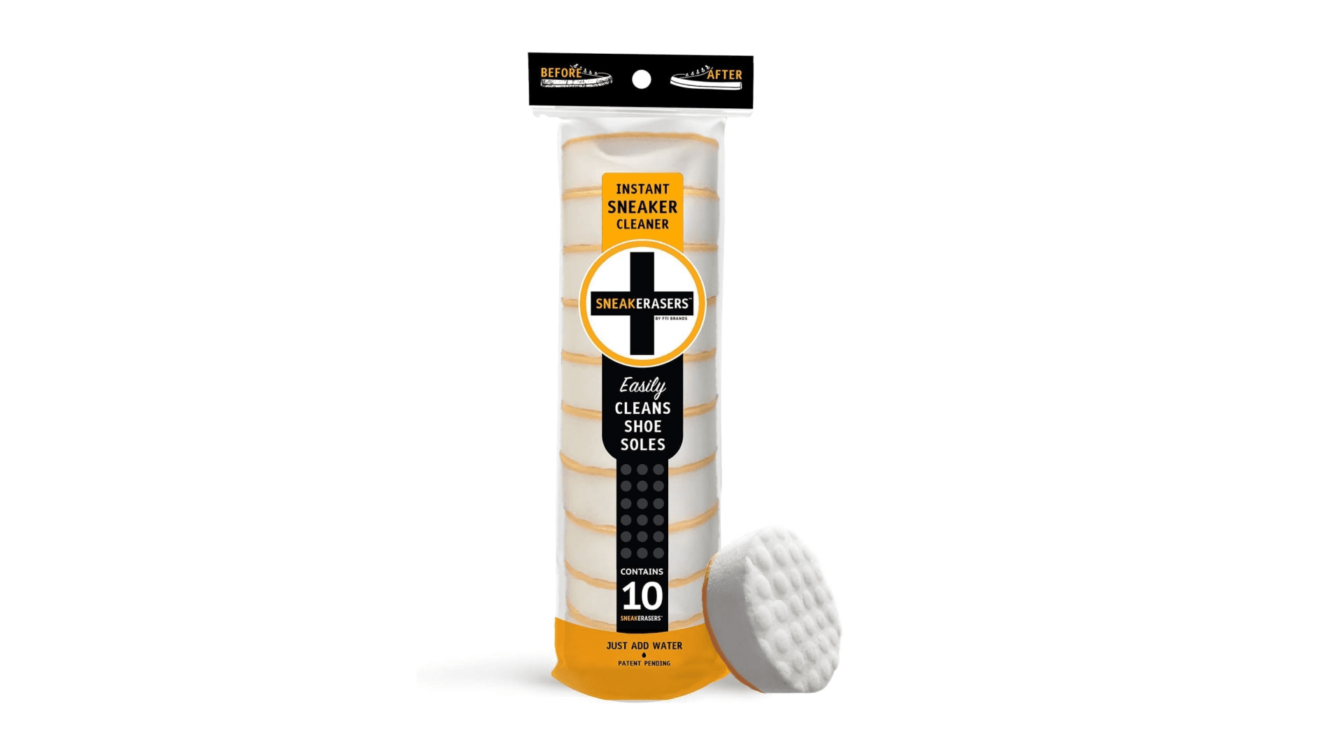 SneakERASERS Instant Sole and Sneaker Cleaner, Premium, Disposable, Dual-Sided Sponge for Cleaning & Whitening Shoe Soles (1 Pack)