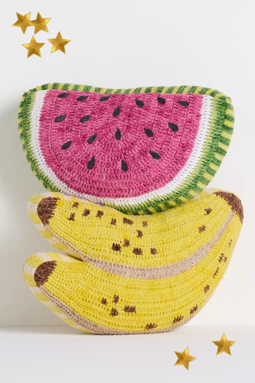 Grove Indoor/Outdoor Woven Fruit Shaped Pillow