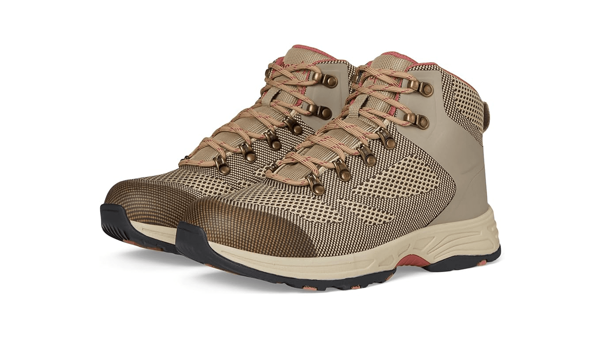 Tan hiking boots with rust and brown accents