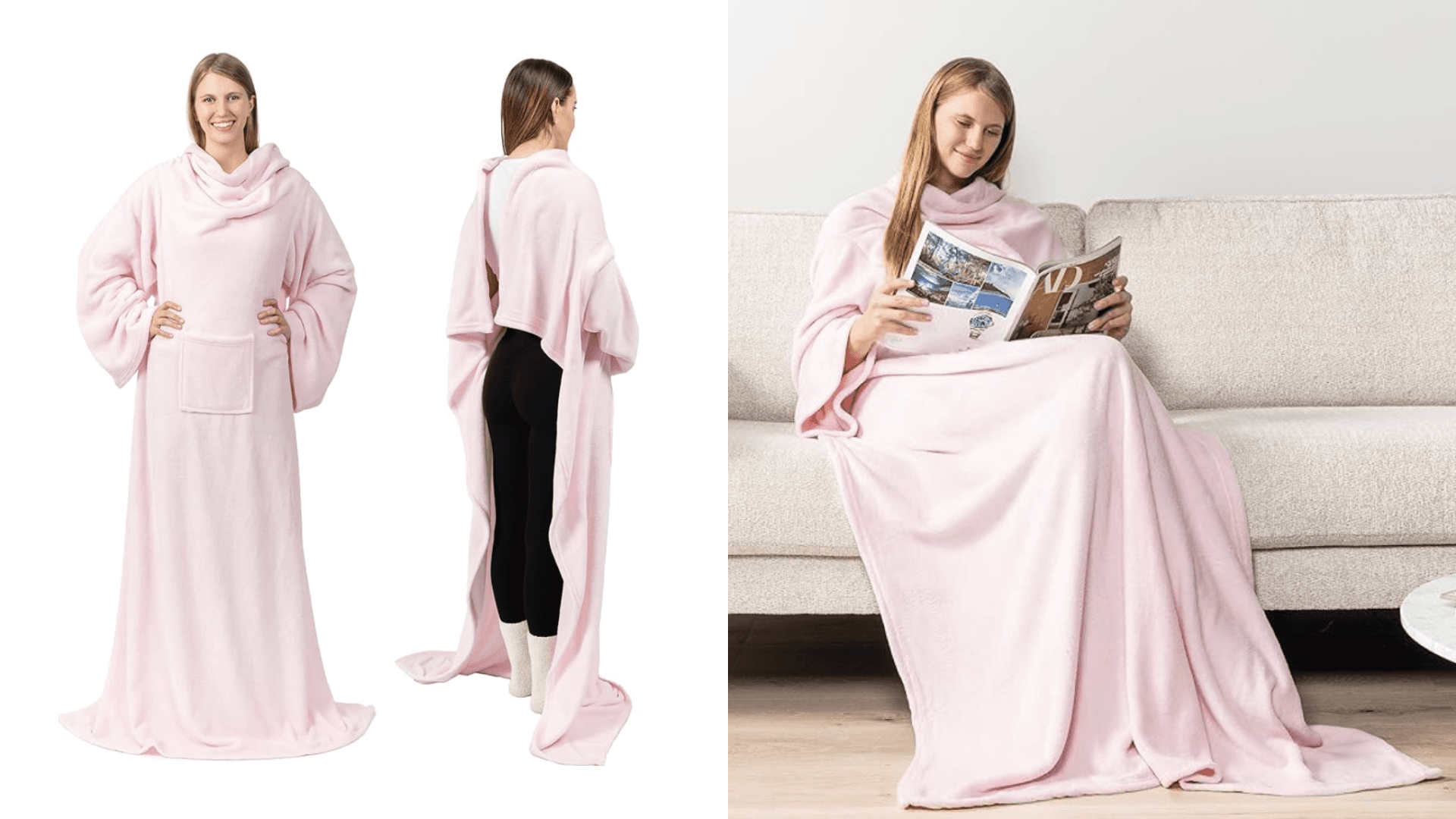 PAVILIA Wearable Blanket with Sleeves for Adults Women Men, Pink Fleece Soft Warm Full Body Wrap Throw, Front Pocket, Cozy Robe Blanket with Arm, Gifts for Christmas, Mom Wife