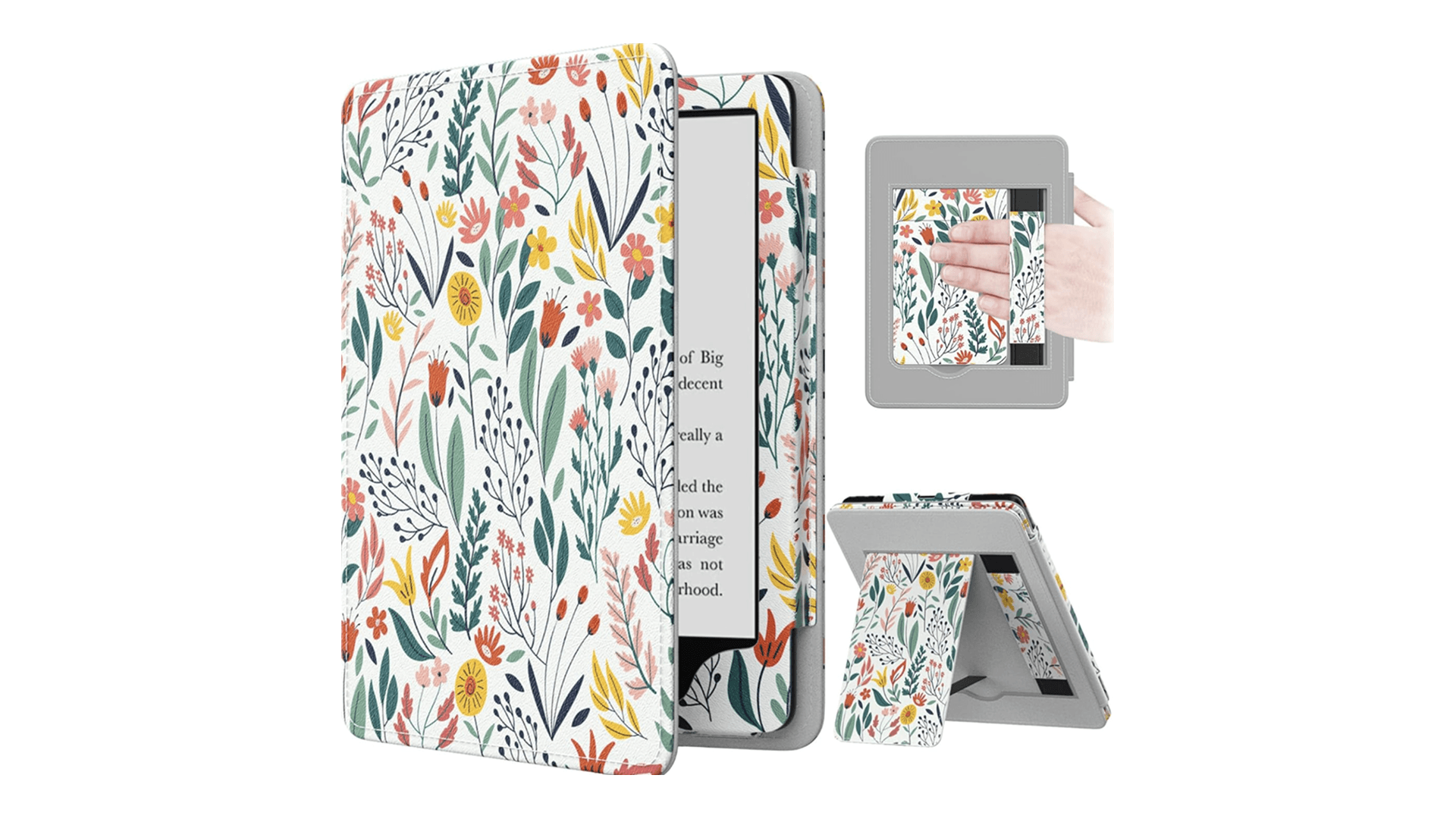 MoKo Case for 7"/6.8" Kindle Paperwhite(12th/11th Generation-2024/2021) and Kindle Colorsoft Signature Edition, Slim PU Shell Cover Case with Auto-Wake/Sleep for Kindle Paperwhite 2024, Flowers