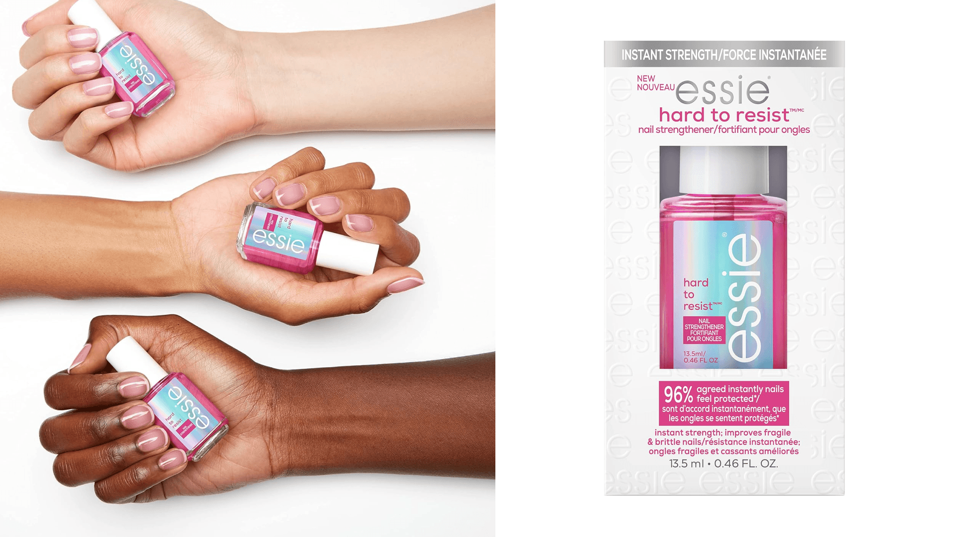 essie Nail Care, 8-Free Vegan, Hard To Resist Nail Strengthener, Glow and Shine, pink tint, 0.46 fl oz