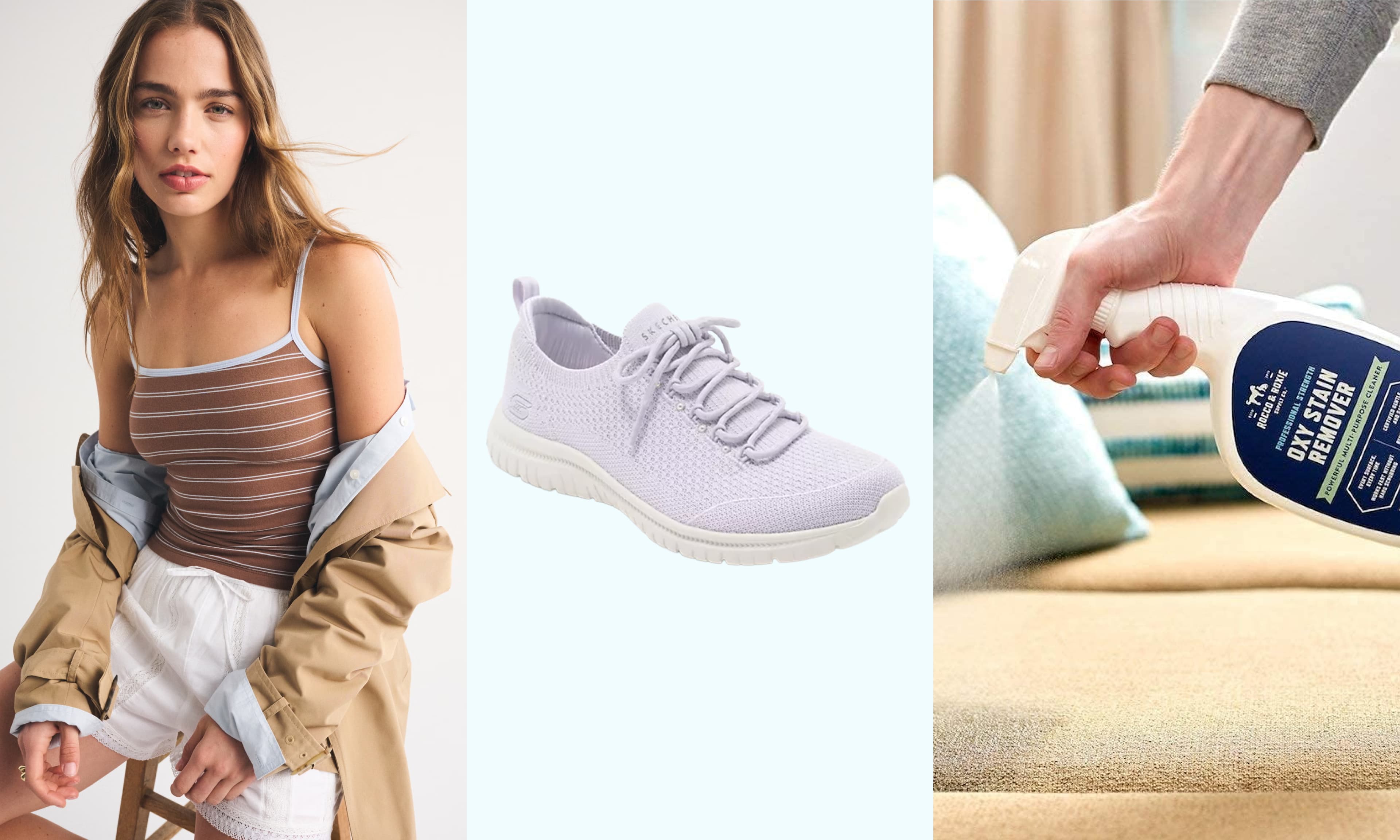 tank top, sneakers, stain remover