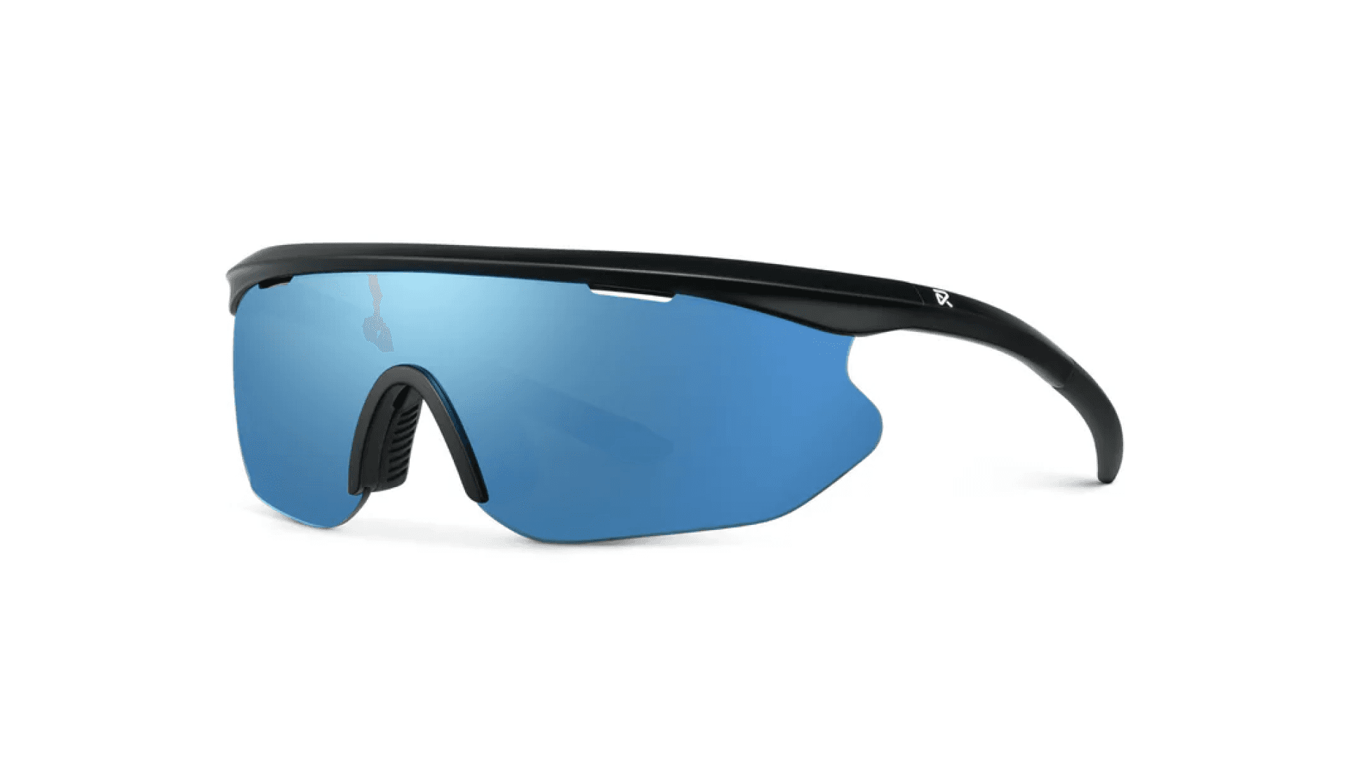 Sunglasses with mirrored blue lenses and black framers