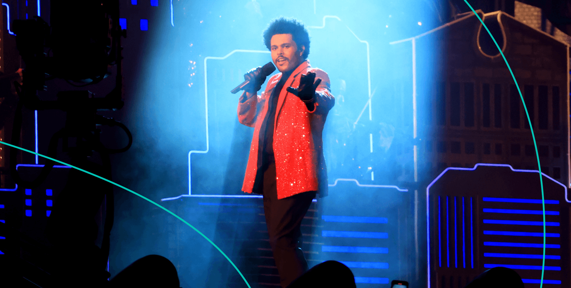 The Weeknd performs during the Pepsi Super Bowl LV Halftime Show at Raymond James Stadium on February 07, 2021 in Tampa, Florida.