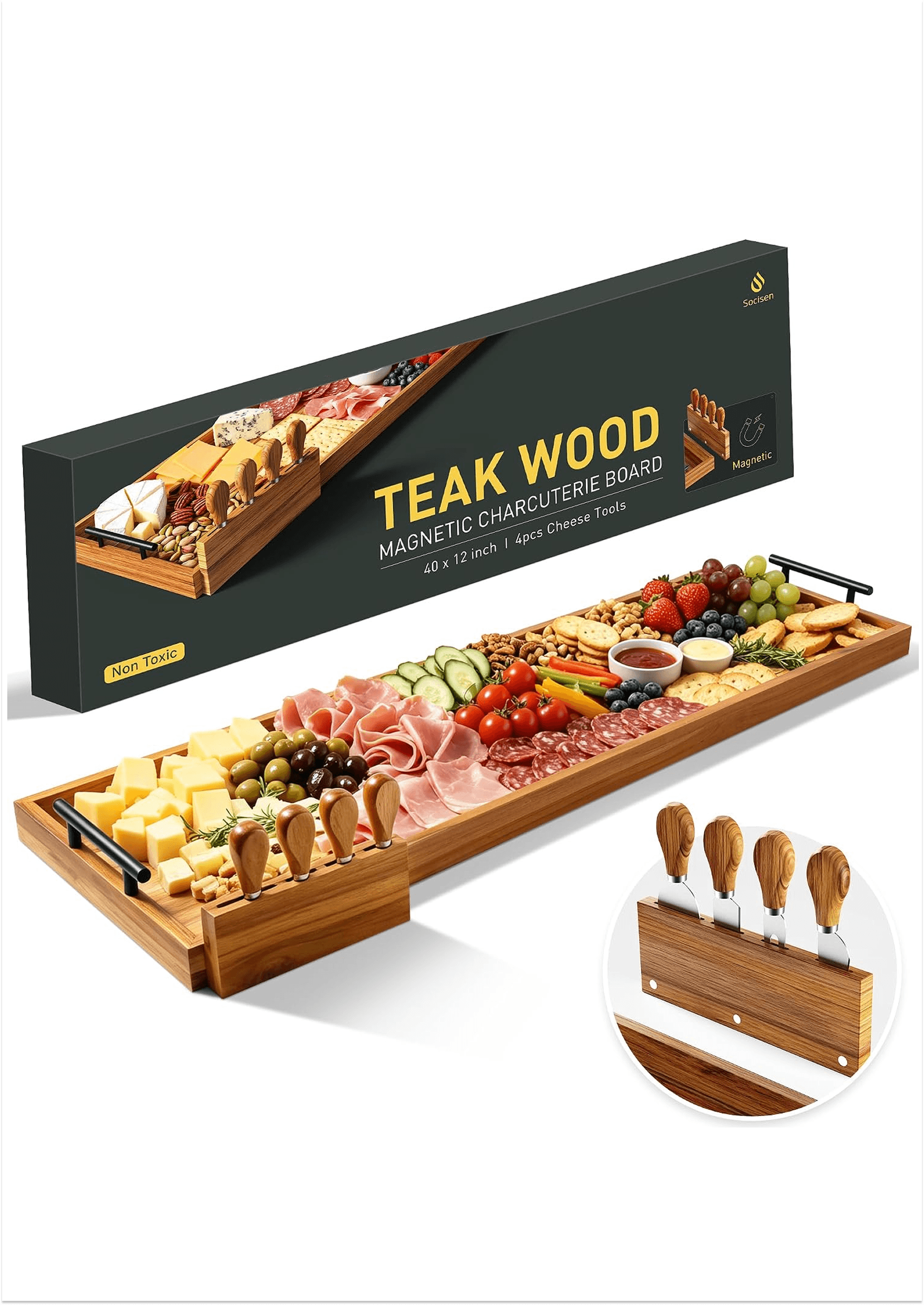 Amazon Socisen Teak Charcuterie Board