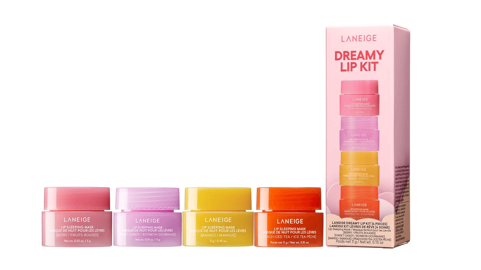 LANEIGE Dreamy Lip Kit: Lip Sleeping Mask Berry, Sweet Candy, Mango, and Peach Iced Tea, Nourish, Hydrate, Vitamin C, Shea Butter, Coconut Oil